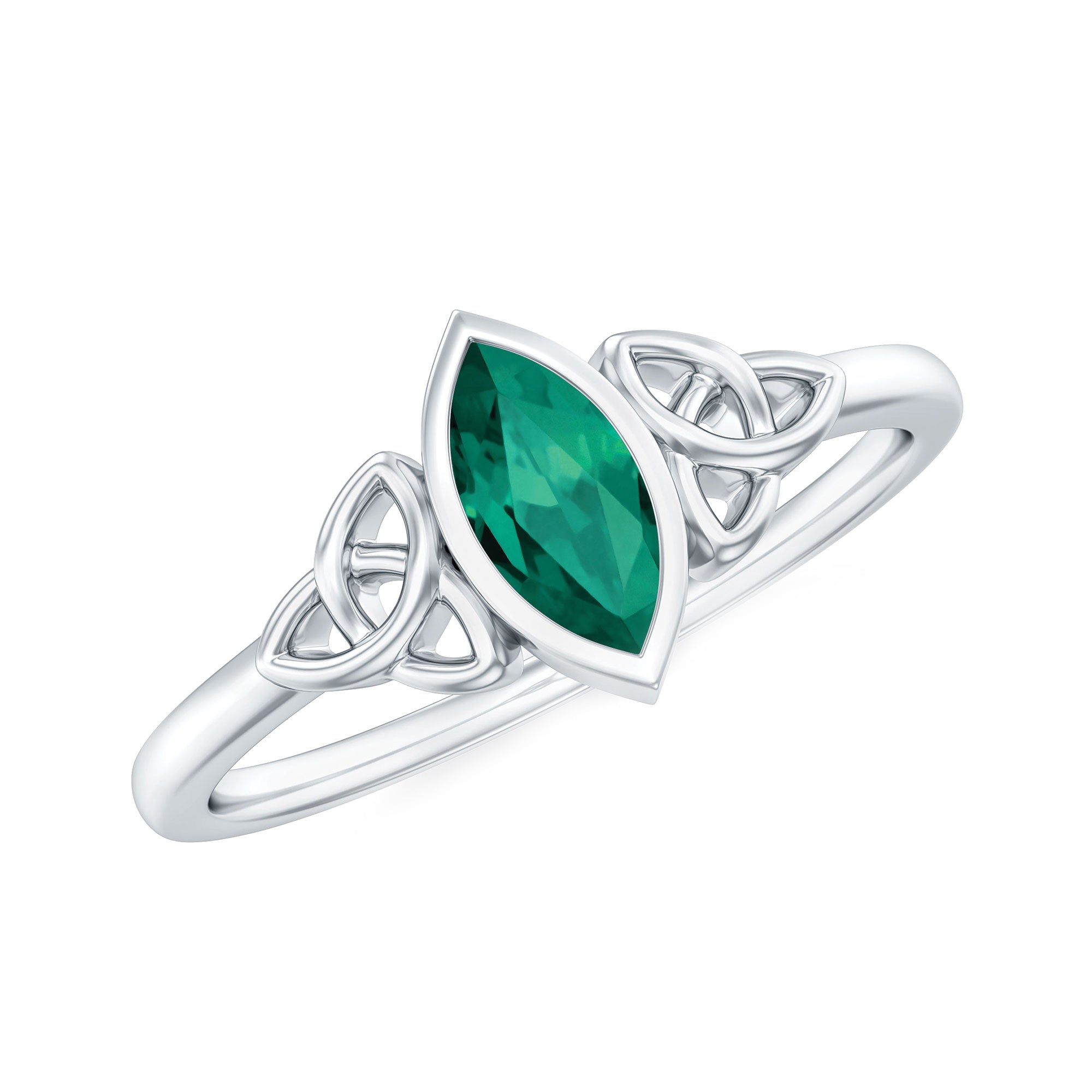 Bezel Set Lab Grown Emerald Celtic Knot Promise Ring