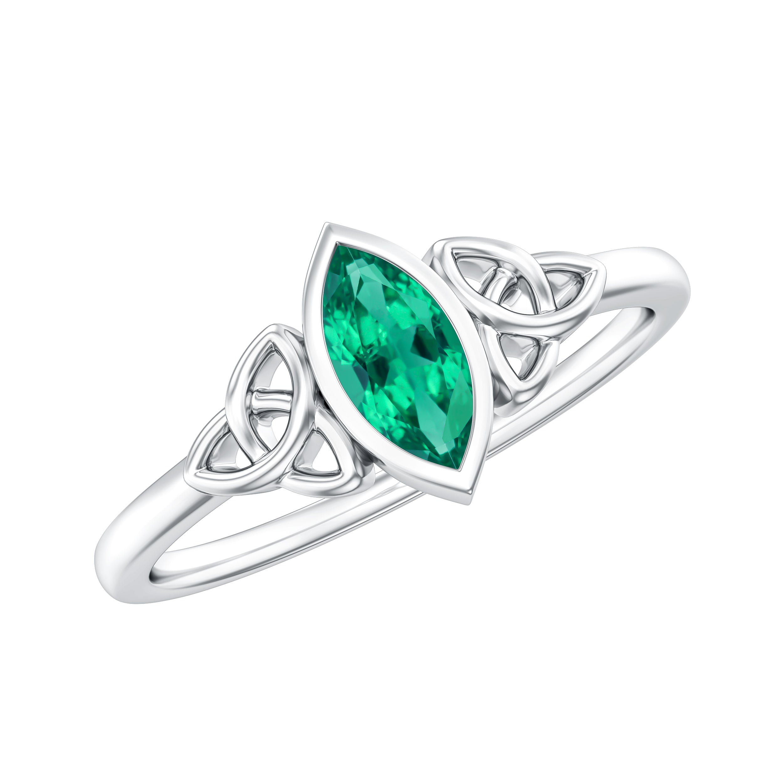 Certified 0.6 Carat Lab Grown Emerald Marquise Promise Ring with Celtic Knot AAAA - Rosec Jewels