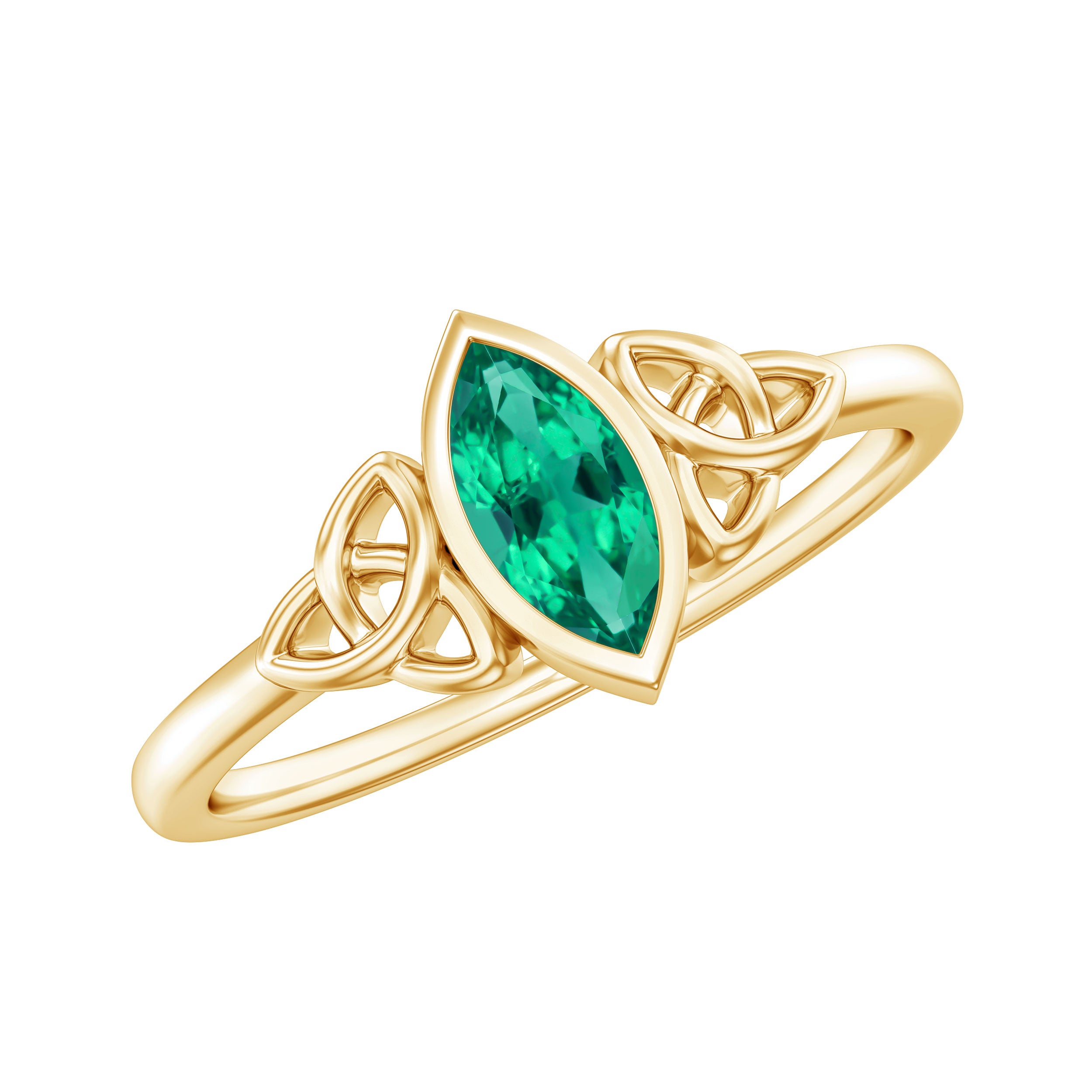 Certified 0.6 Carat Lab Grown Emerald Marquise Promise Ring with Celtic Knot AAAA - Rosec Jewels