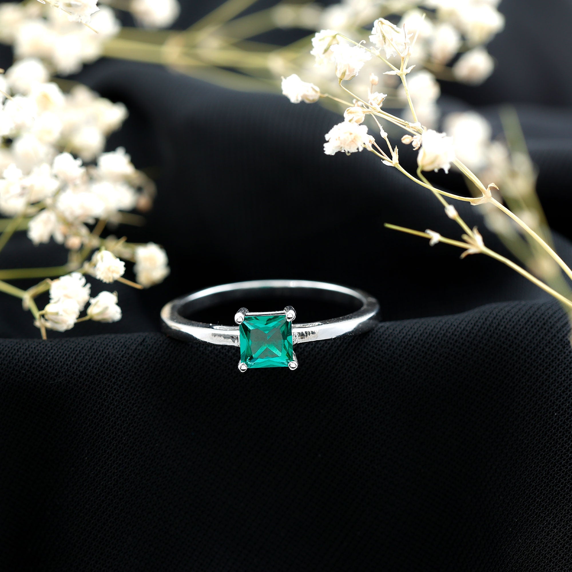 Certified Lab Grown Emerald Princess Cut Engagement Ring AAAA - Rosec Jewels