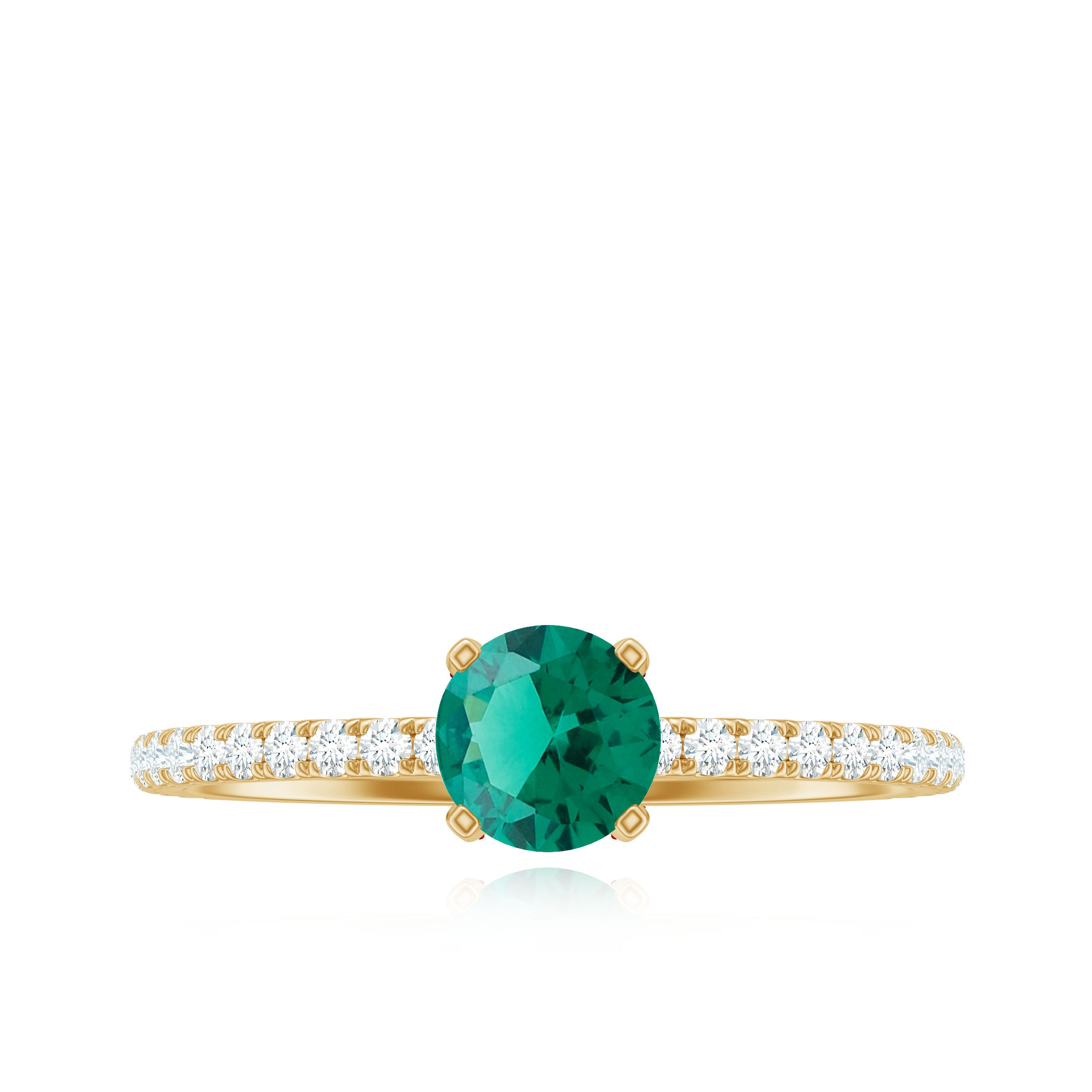 Certified Lab Grown Emerald Solitaire Engagement Ring with Diamond AAAA - Rosec Jewels