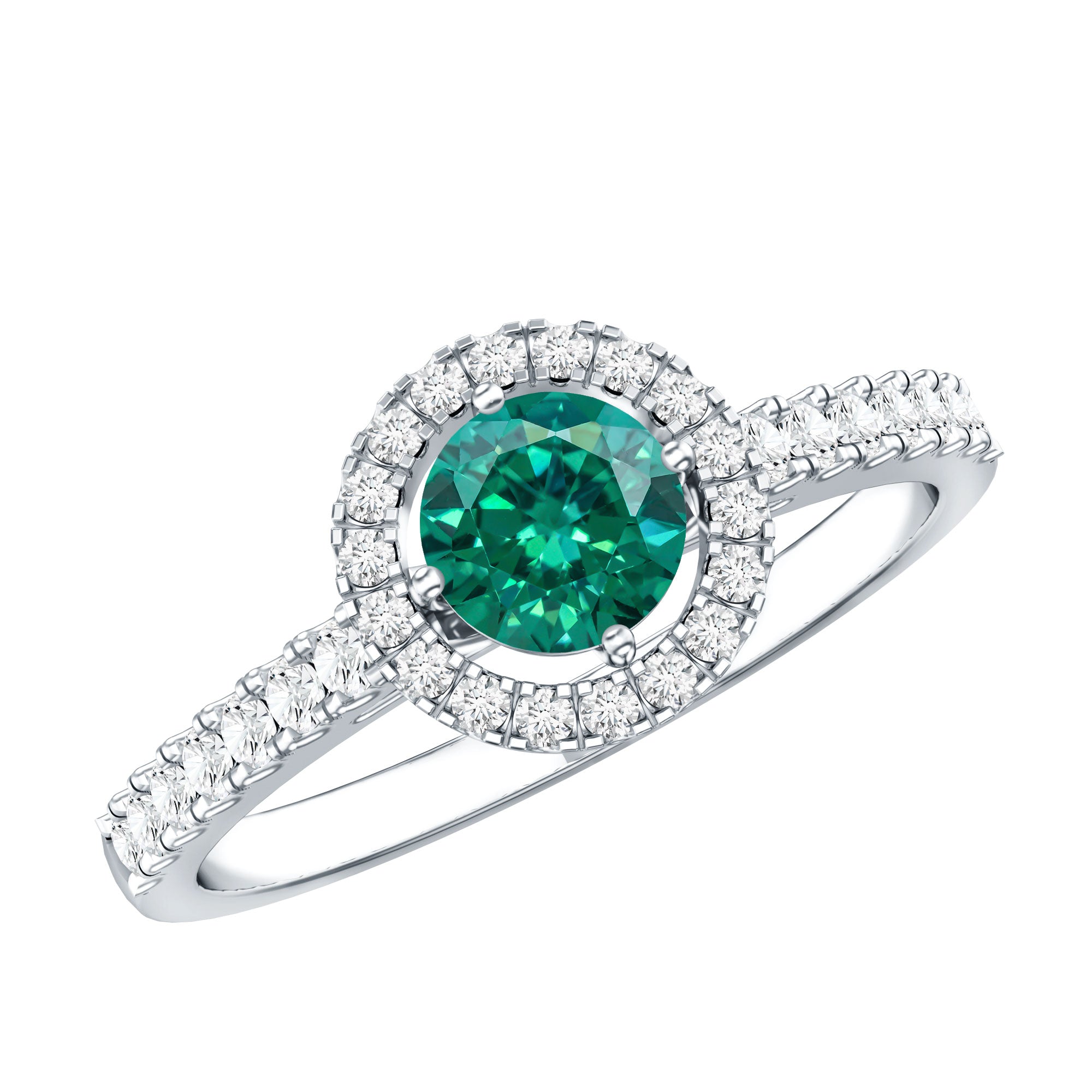 Certified Lab Grown Emerald Diamond Halo Engagement Ring AAAA - Rosec Jewels
