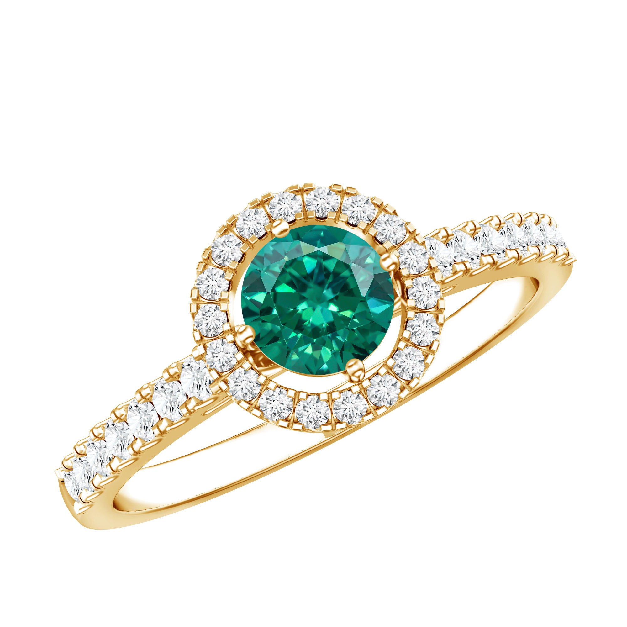 Certified Lab Grown Emerald Diamond Halo Engagement Ring AAAA - Rosec Jewels