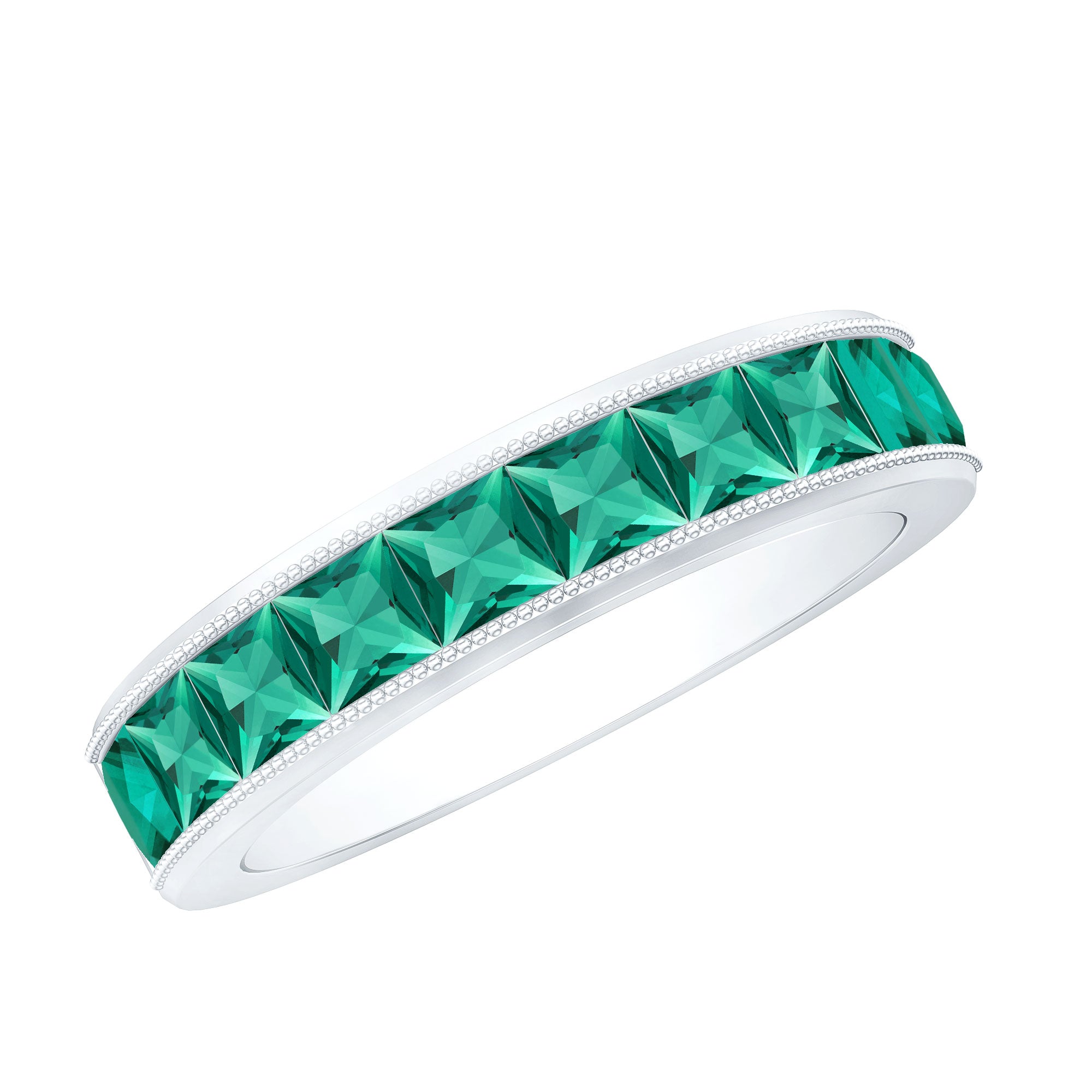 Princess Cut Lab Created Emerald Half Eternity Band AAAA - Rosec Jewels