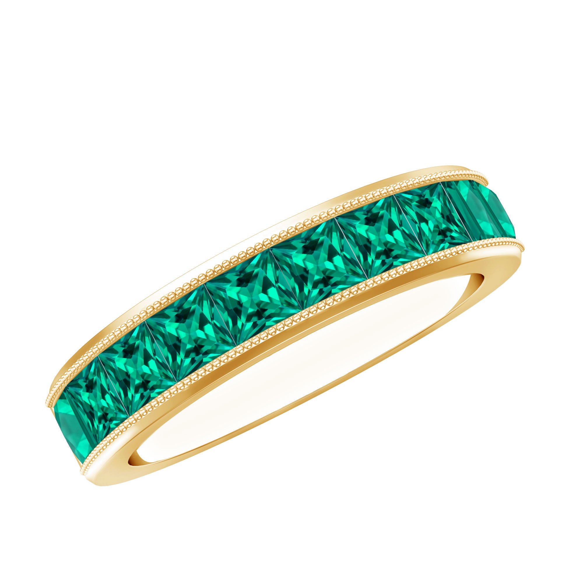 Princess Cut Lab Created Emerald Half Eternity Band AAAA - Rosec Jewels
