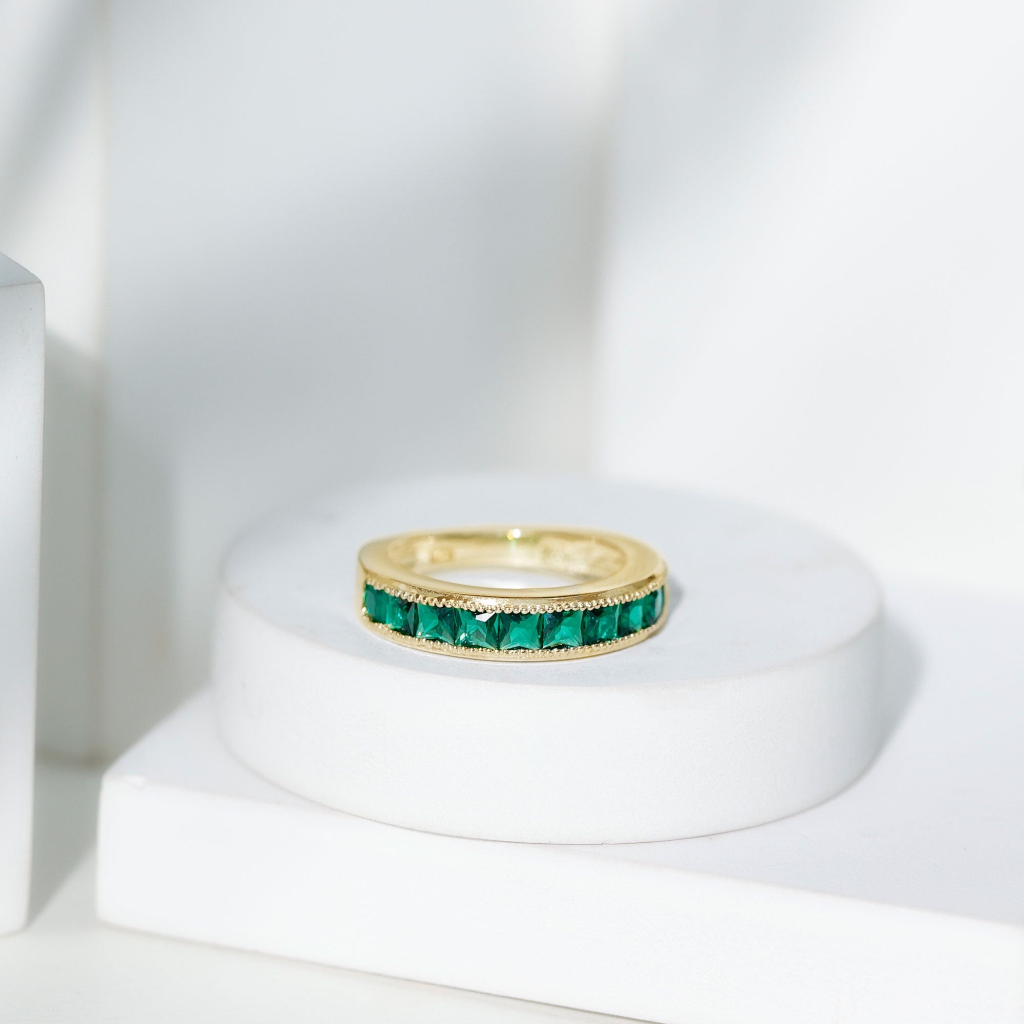 Princess Cut Lab Created Emerald Half Eternity Band AAAA - Rosec Jewels