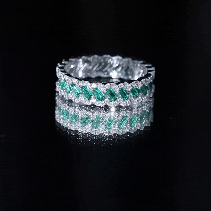 Certified Baguette Lab Grown Emerald Braided Wedding Band with Moissanite AAAA - Rosec Jewels