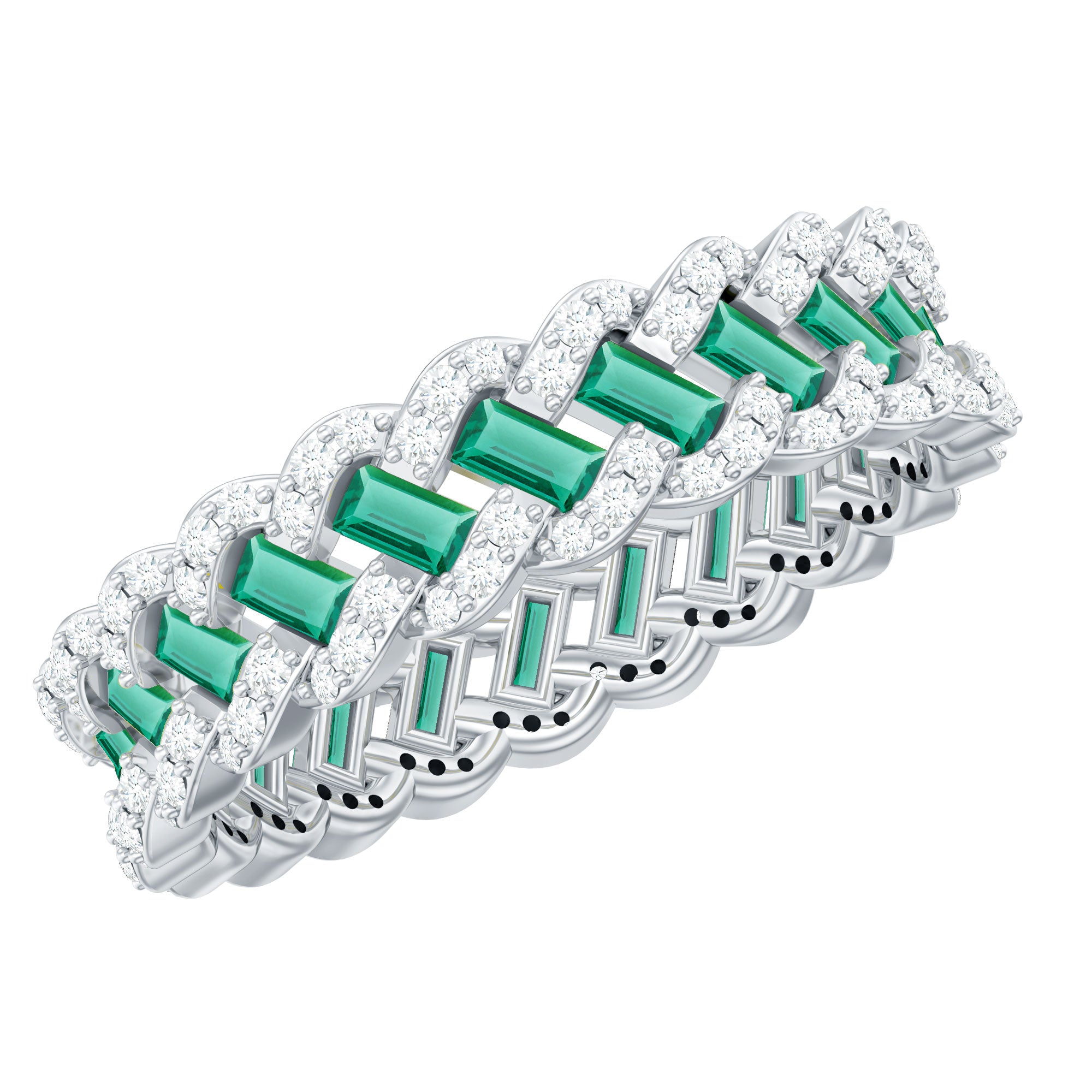 Certified Baguette Lab Grown Emerald Braided Wedding Band with Moissanite AAAA - Rosec Jewels
