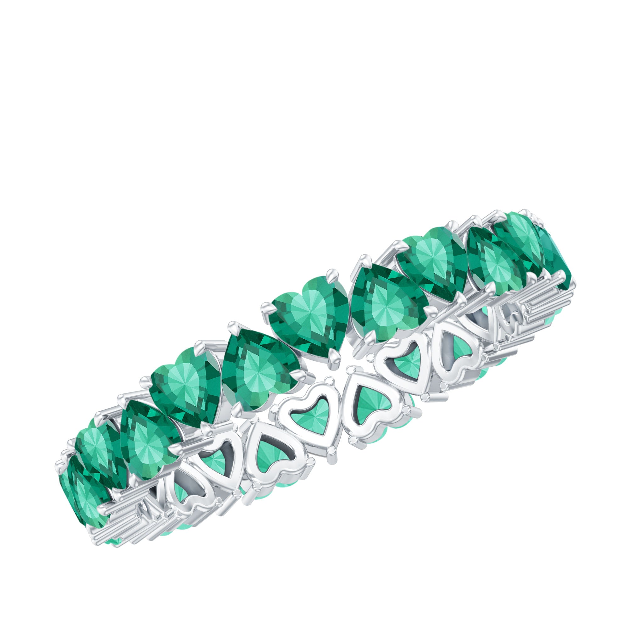 Certified Lab Created Emerald Heart Eternity Band Ring For Her