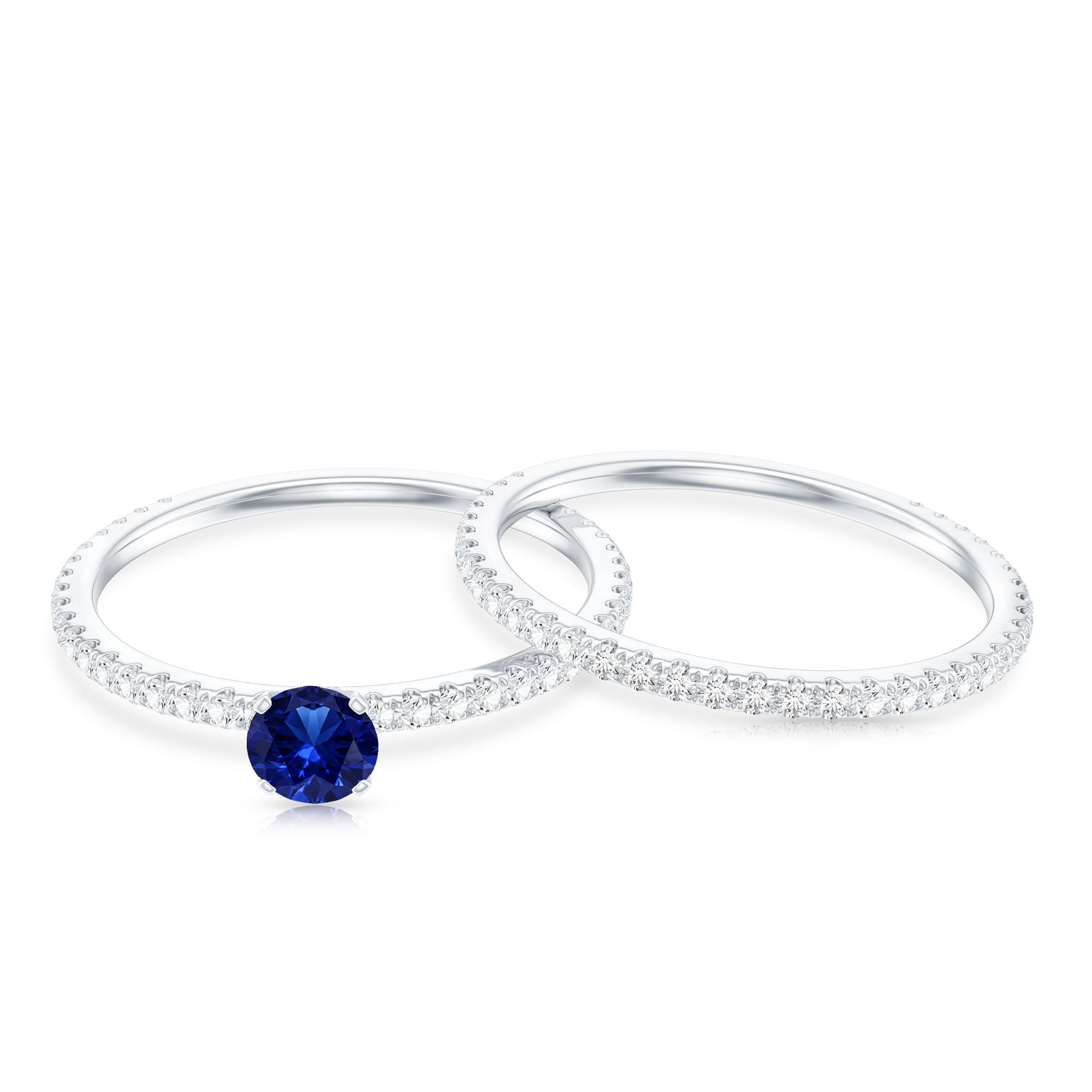 Certified 0.6 Carat Lab Grown Blue Sapphire Engagement Ring Set with Diamond AAAA - Rosec Jewels