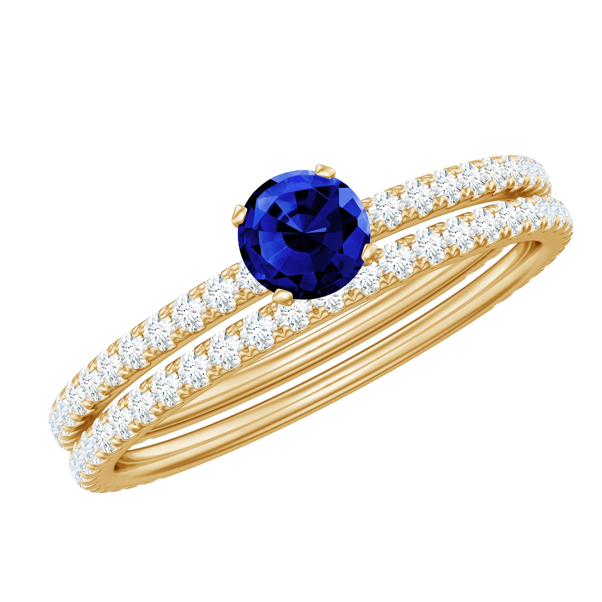 Certified 0.6 Carat Lab Grown Blue Sapphire Engagement Ring Set with Diamond AAAA - Rosec Jewels