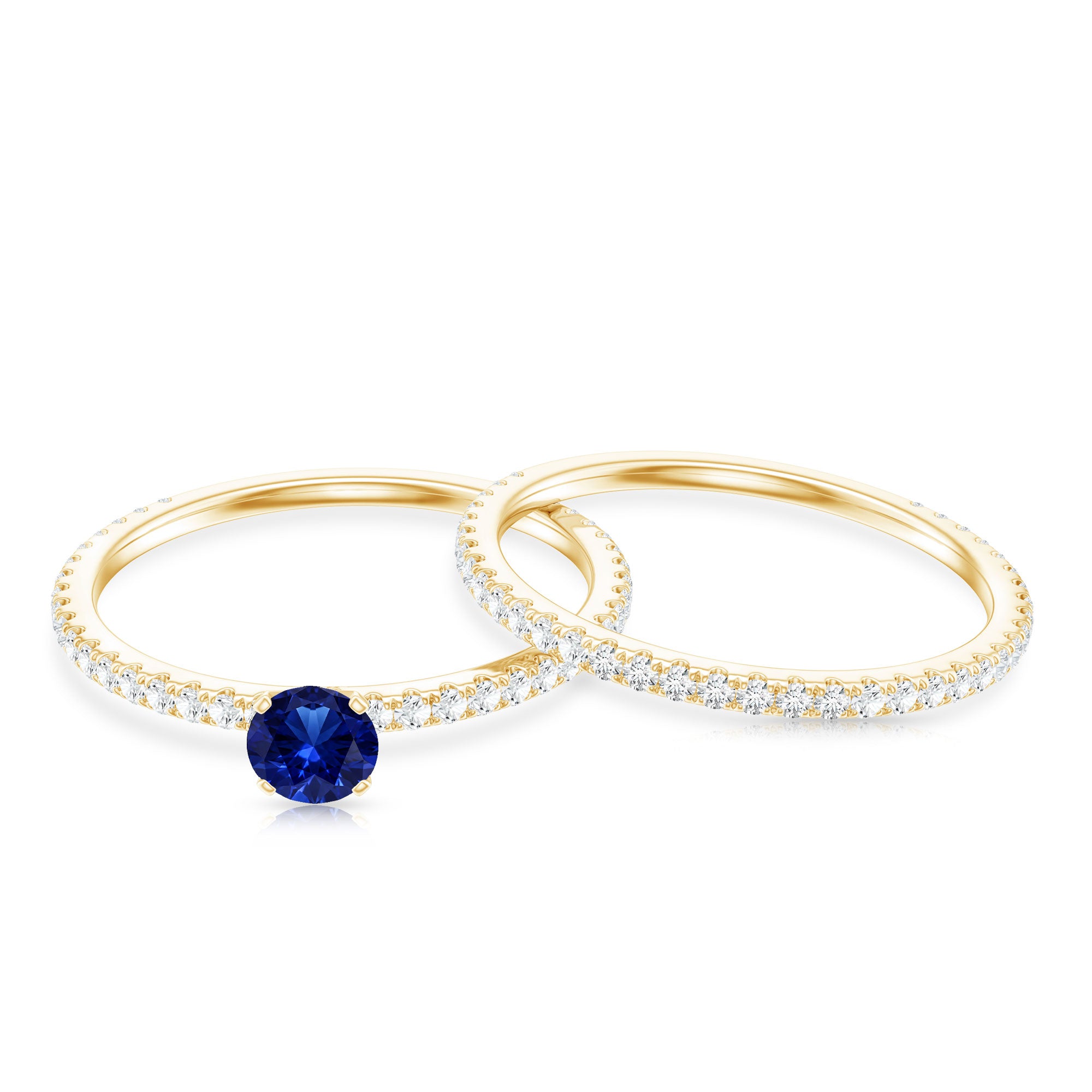 Certified 0.6 Carat Lab Grown Blue Sapphire Engagement Ring Set with Diamond AAAA - Rosec Jewels