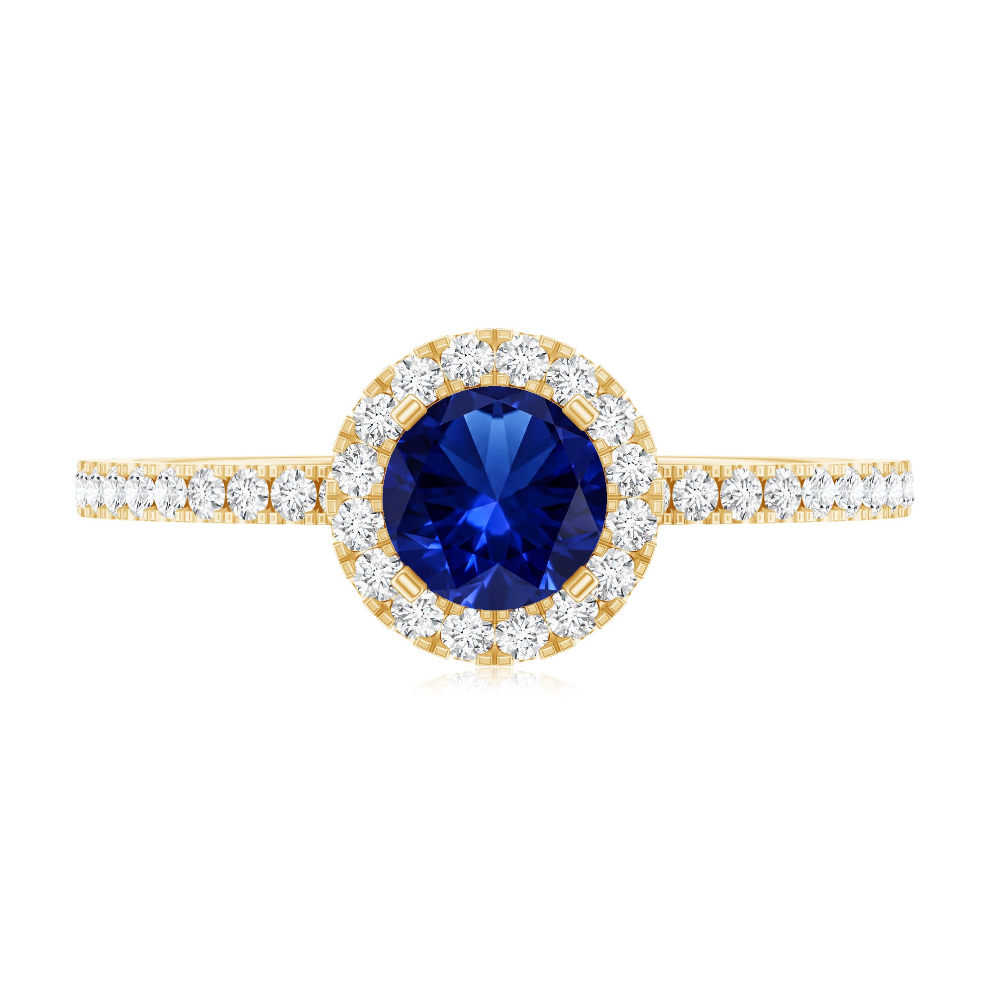 Certified 0.6 Carat Lab Grown Blue Sapphire Engagement Ring with Diamond Halo AAAA - Rosec Jewels