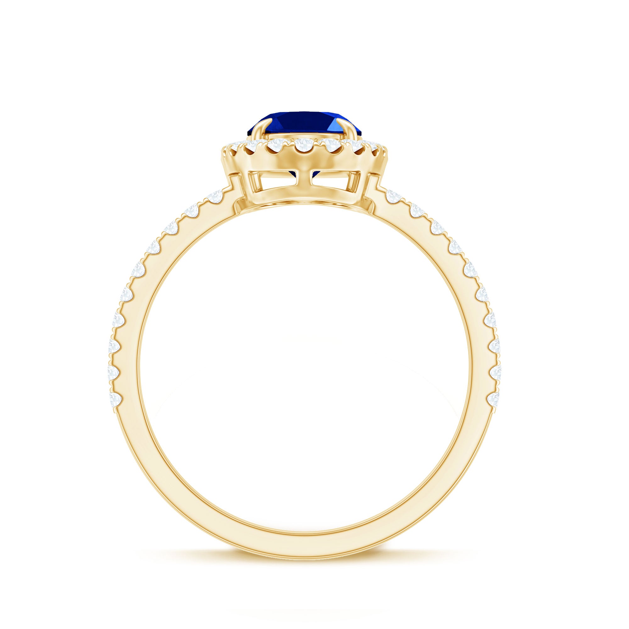 Certified 1.5 Carat Oval Lab Grown Blue Sapphire Engagement Ring with Diamond Halo AAAA - Rosec Jewels