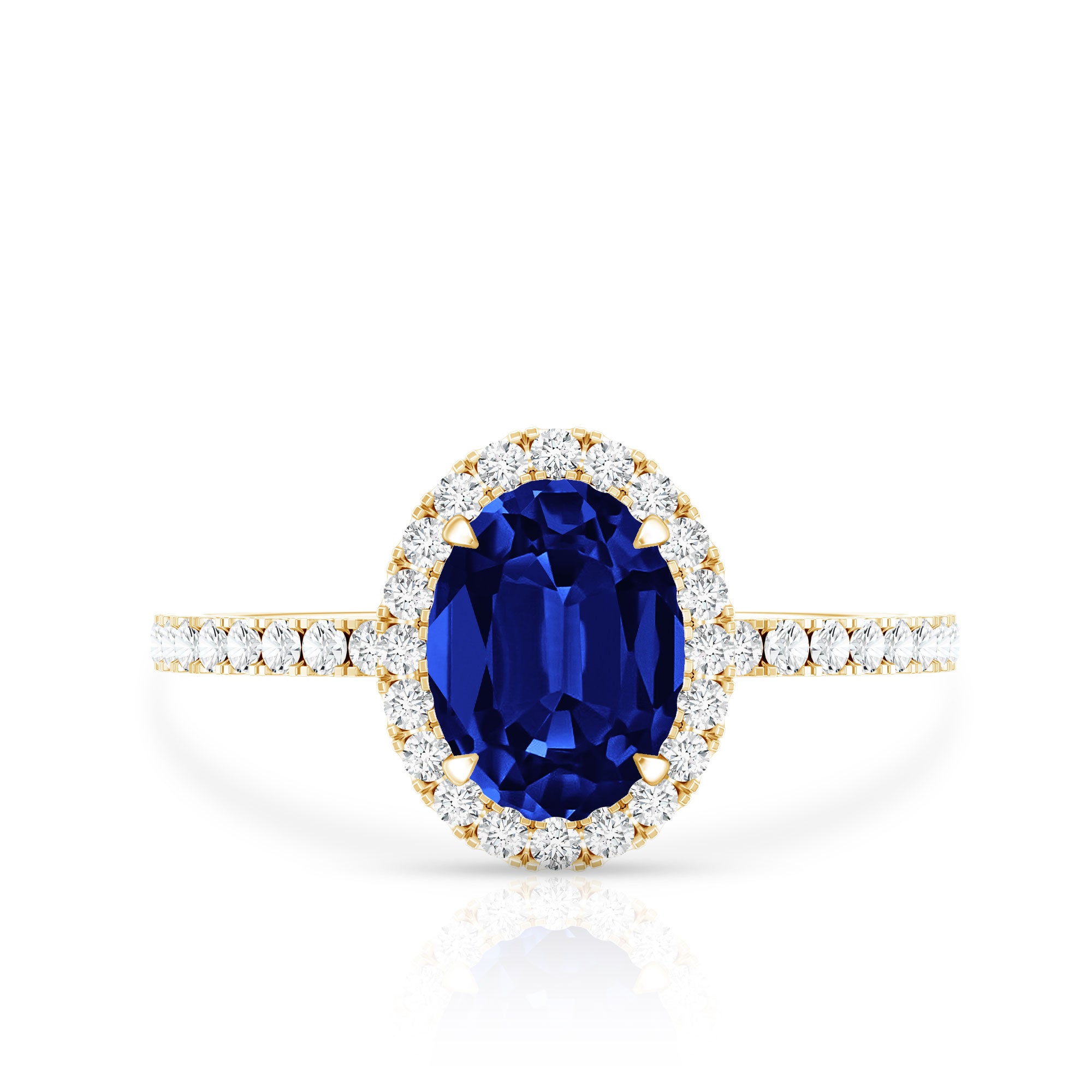 Certified 1.5 Carat Oval Lab Grown Blue Sapphire Engagement Ring with Diamond Halo AAAA - Rosec Jewels