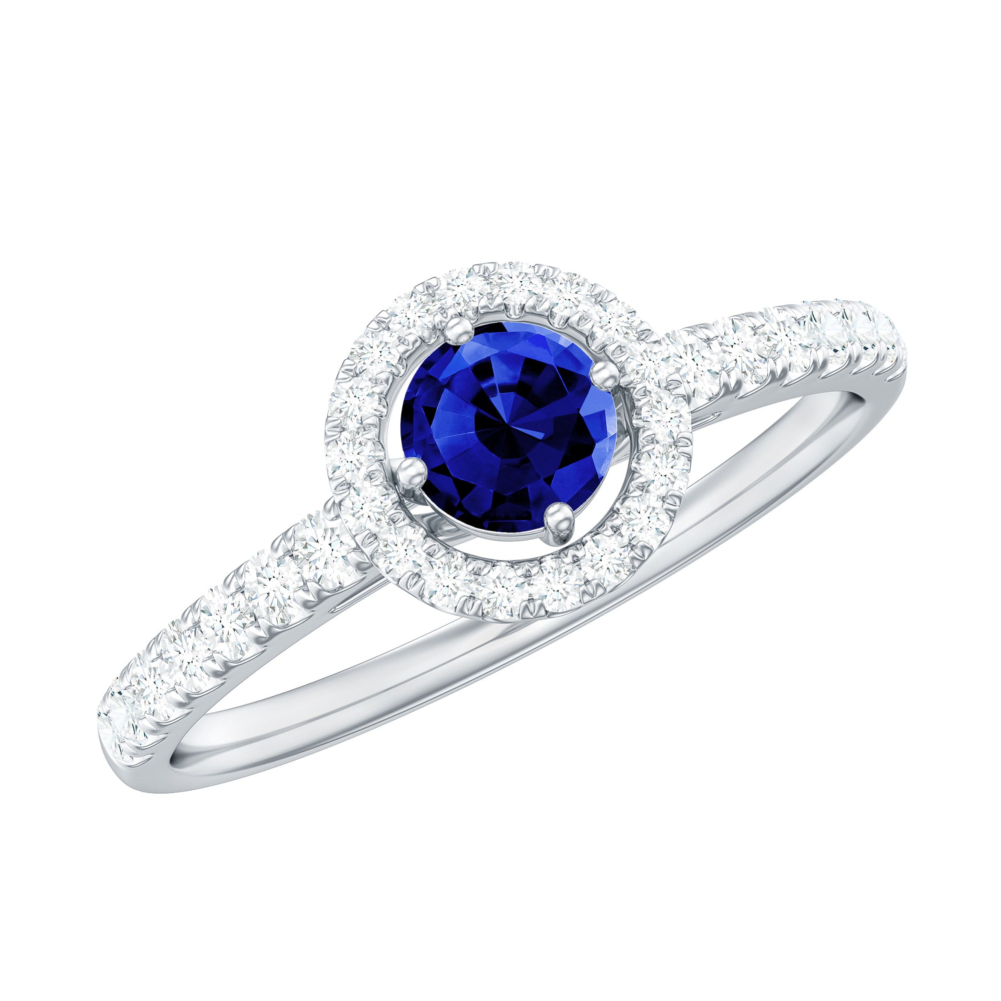 3/4 CT Created Blue Sapphire Engagement Ring with Diamond