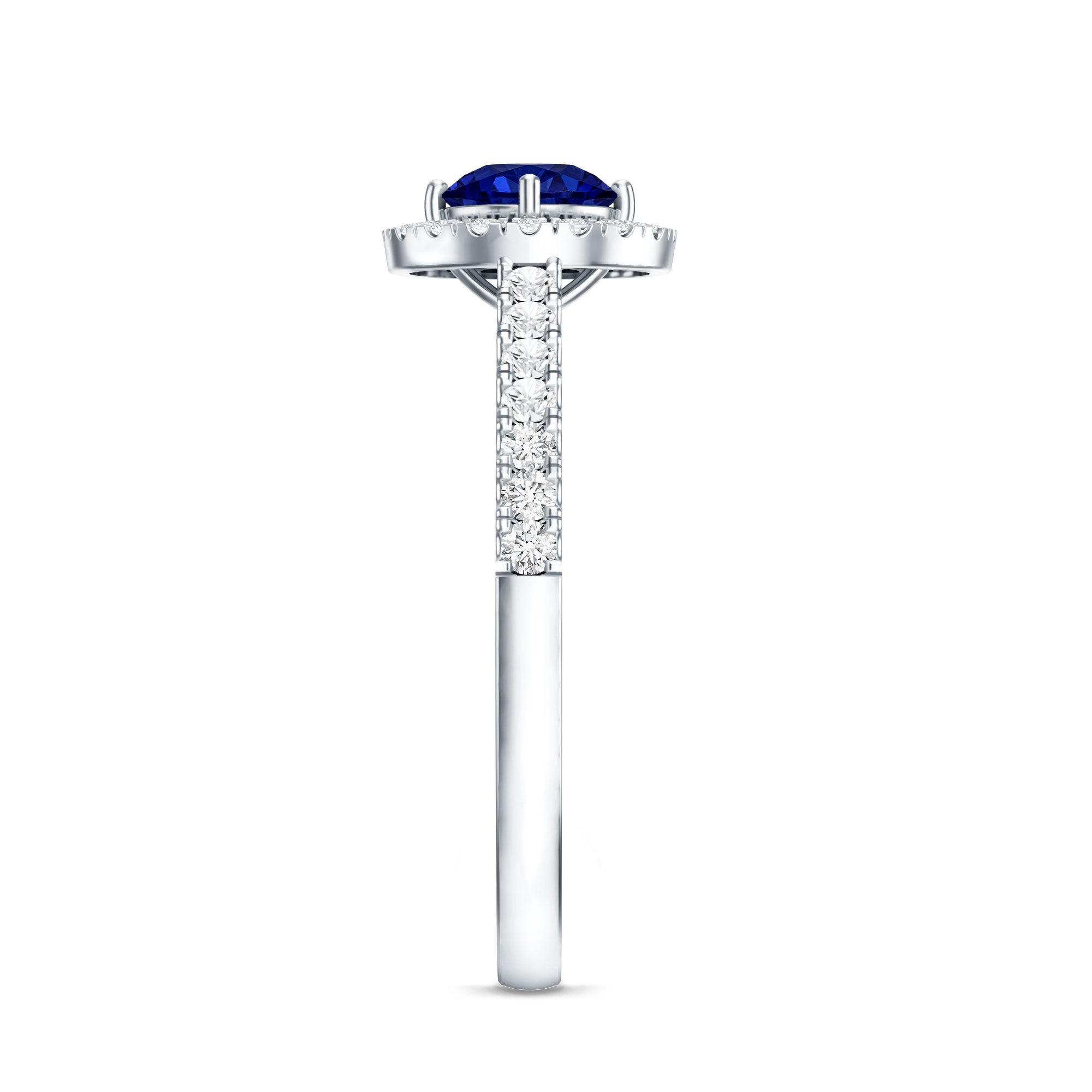 Certified 0.6 Carat Lab Grown Blue Sapphire Diamond Engagement Ring with Halo AAAA - Rosec Jewels