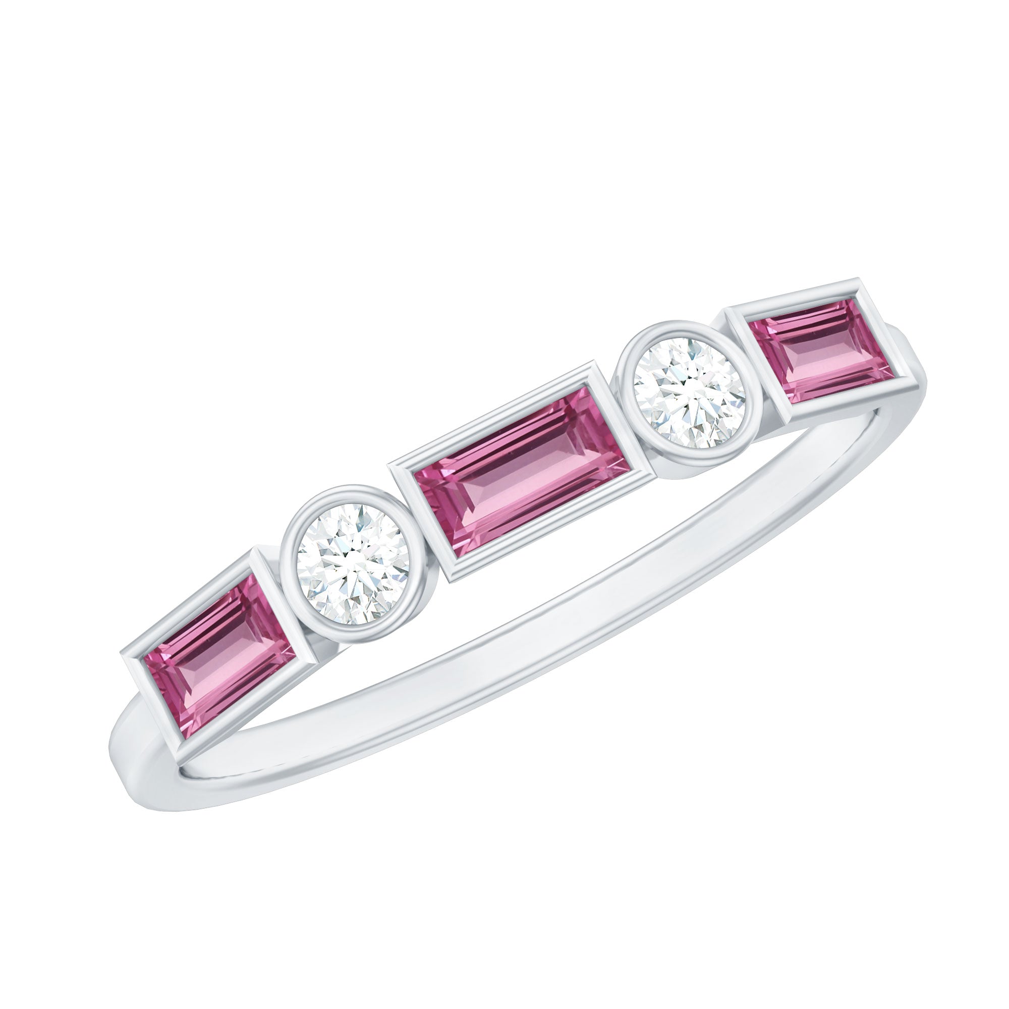 Pink Tourmaline and Moissanite Stackable Ring in Bezel Setting