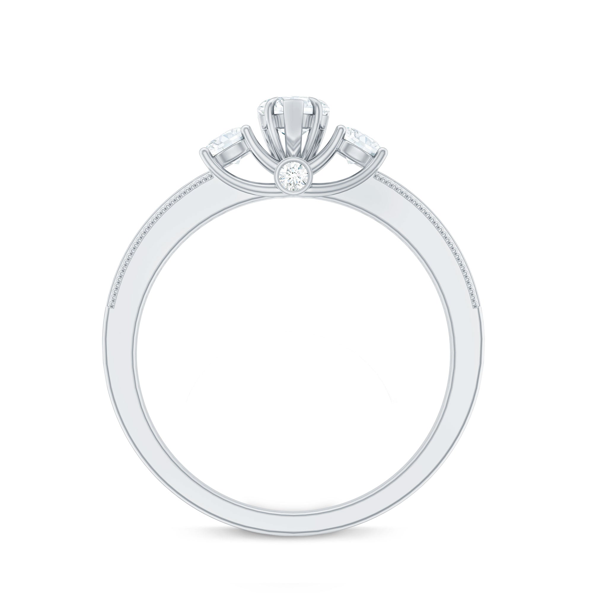 Natural Diamond Three Stone Ring with Beaded Details Natural - ( HI-SI ) - Rosec Jewels