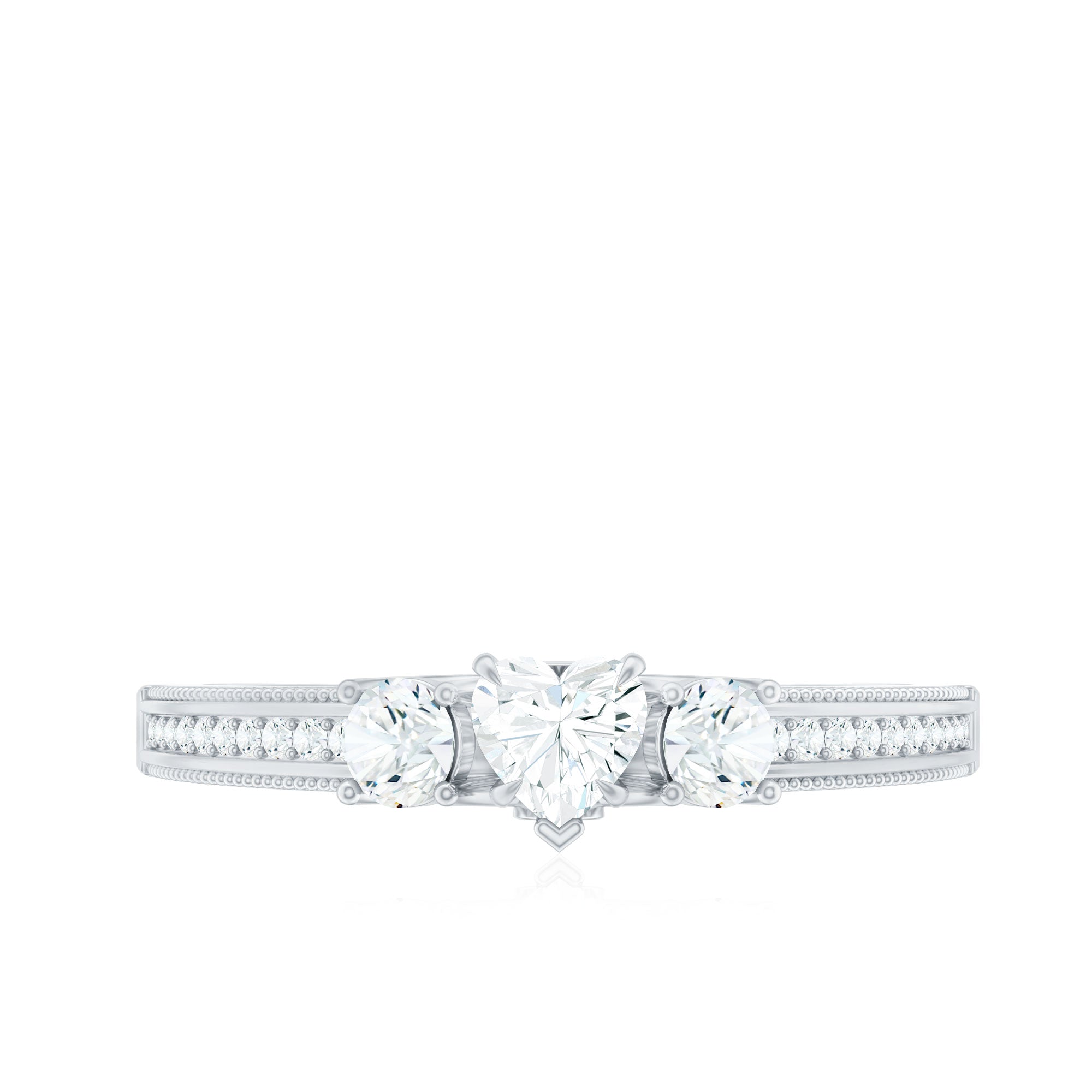 Natural Diamond Three Stone Ring with Beaded Details Natural - ( HI-SI ) - Rosec Jewels