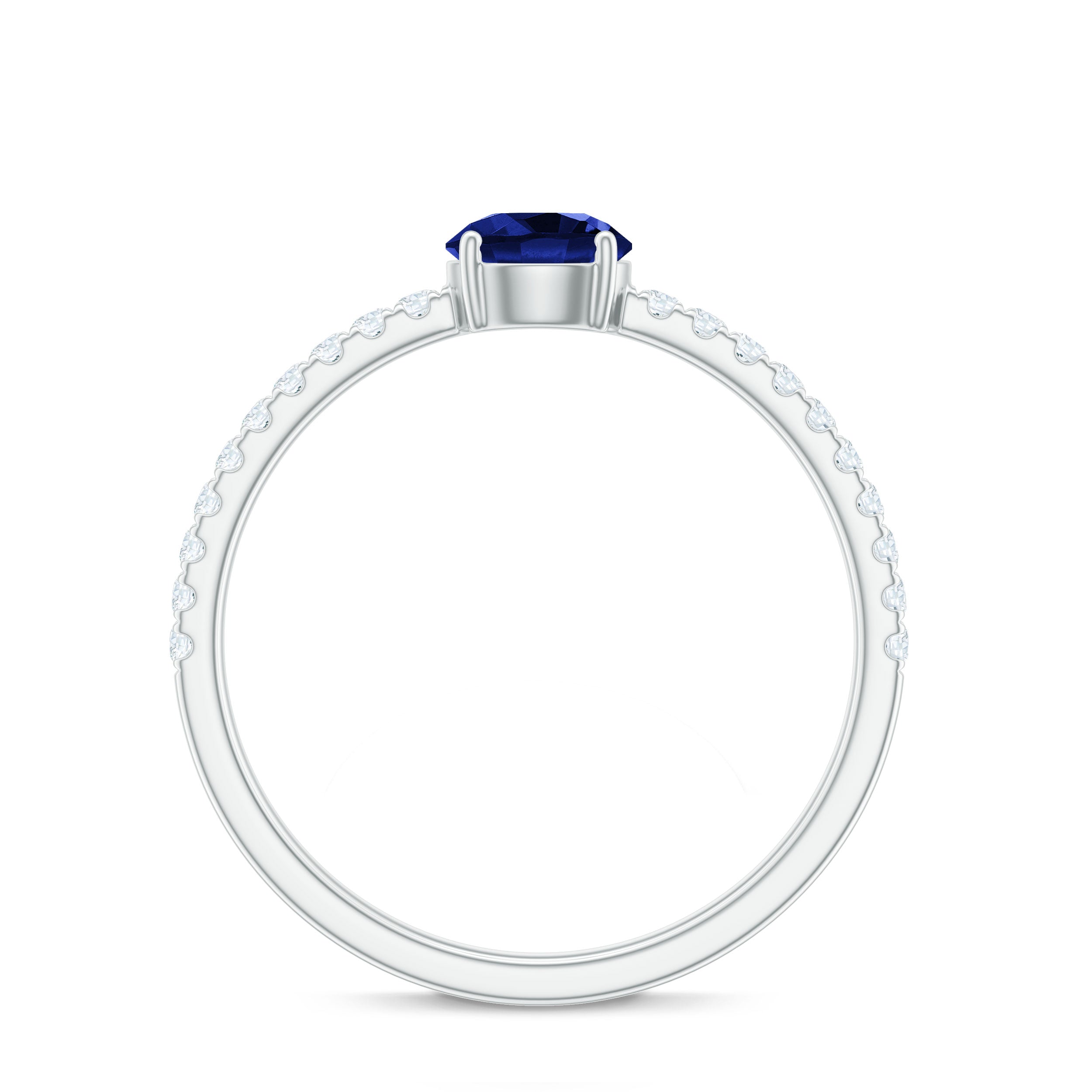 5mm Lab Created Blue Sapphire Promise Ring with Diamond Side Stones AAAA - Rosec Jewels