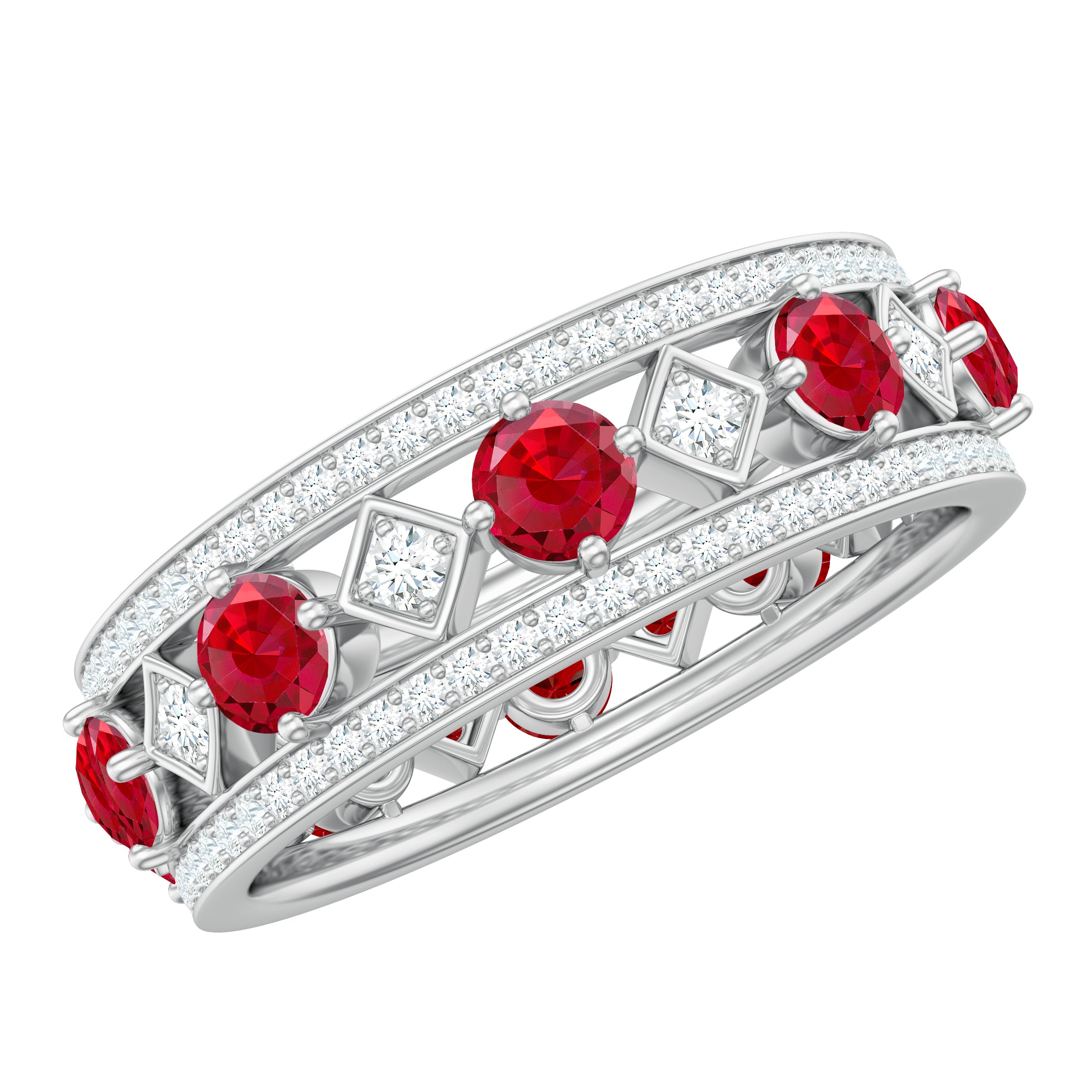 Rosec Jewels-Lab Grown Ruby Vintage Wedding Band Ring With Moissanite