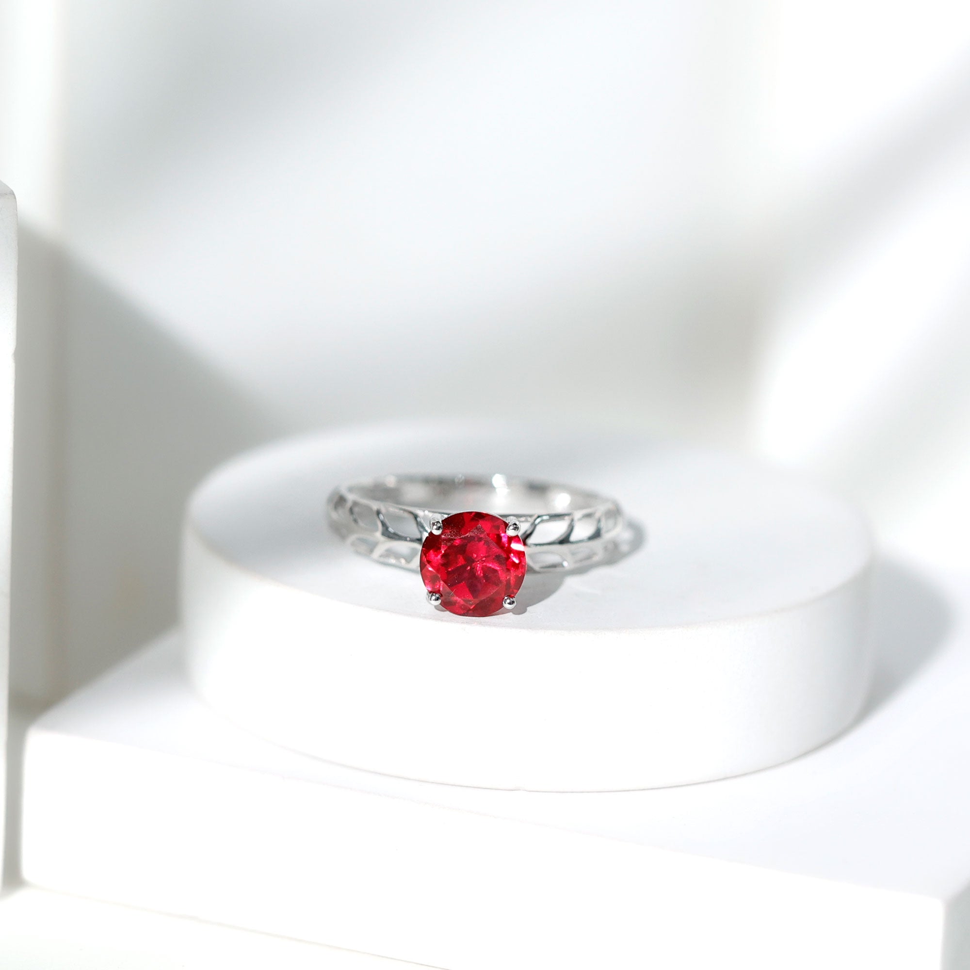 2.3 Carat Lab Created Ruby Solitaire Engagement Ring with Filigree Design AAAA - Rosec Jewels