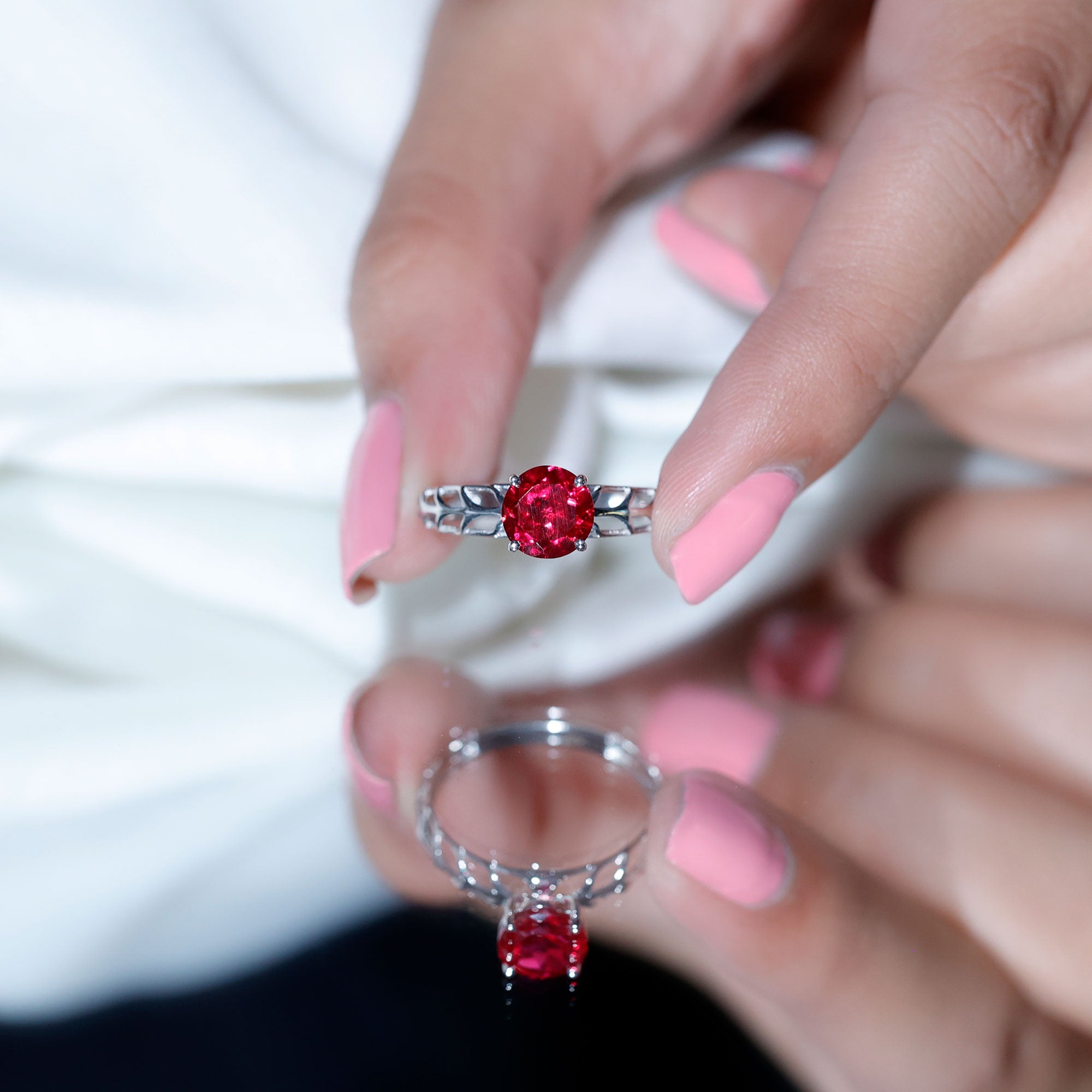 2.3 Carat Lab Created Ruby Solitaire Engagement Ring with Filigree Design AAAA - Rosec Jewels