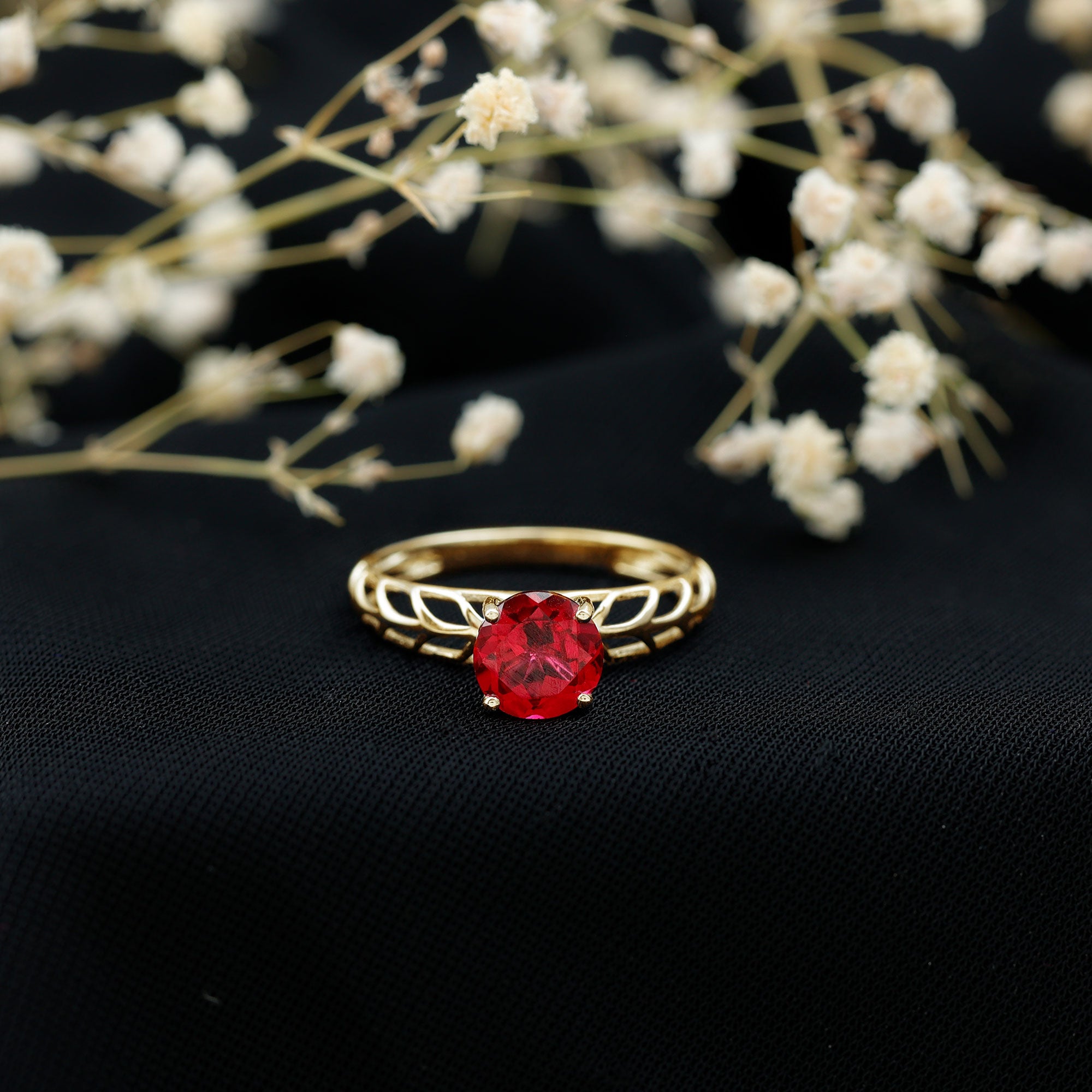 2.3 Carat Lab Created Ruby Solitaire Engagement Ring with Filigree Design AAAA - Rosec Jewels