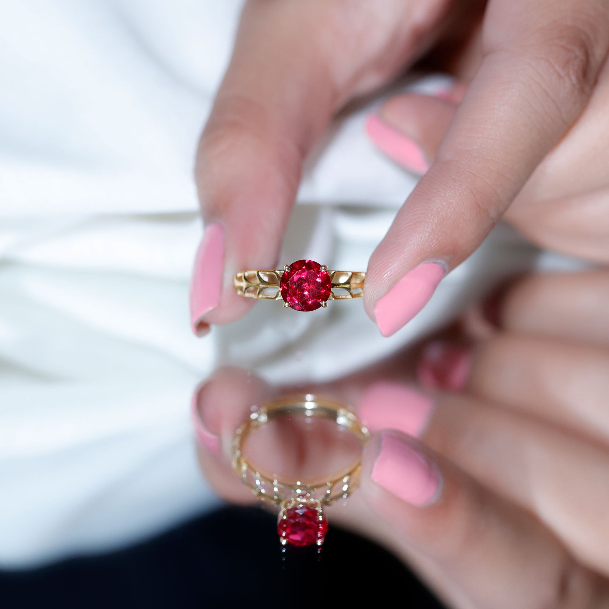 2.3 Carat Lab Created Ruby Solitaire Engagement Ring with Filigree Design AAAA - Rosec Jewels