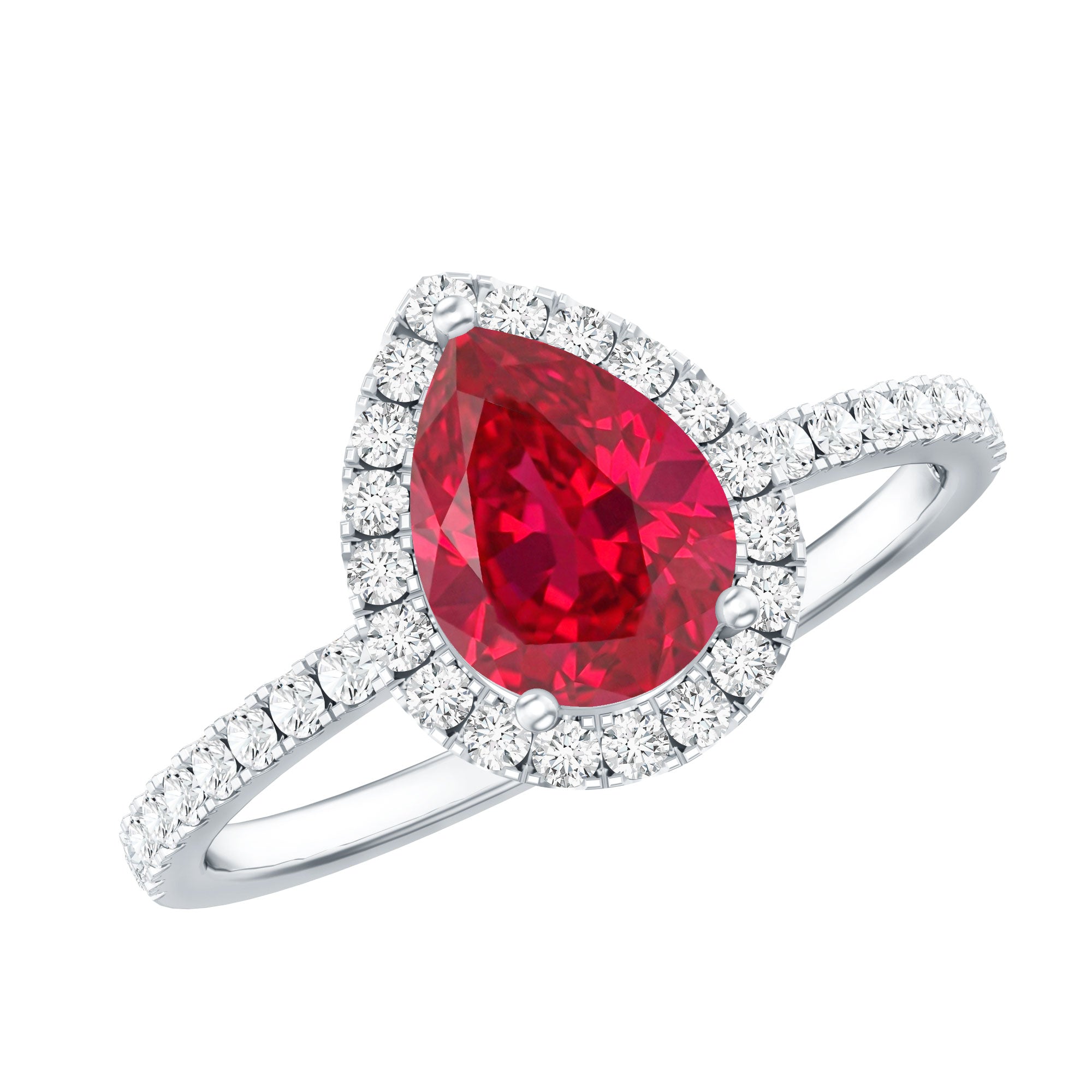 Created Ruby Halo Engagement Ring With Diamond Accent AAAA - Rosec Jewels
