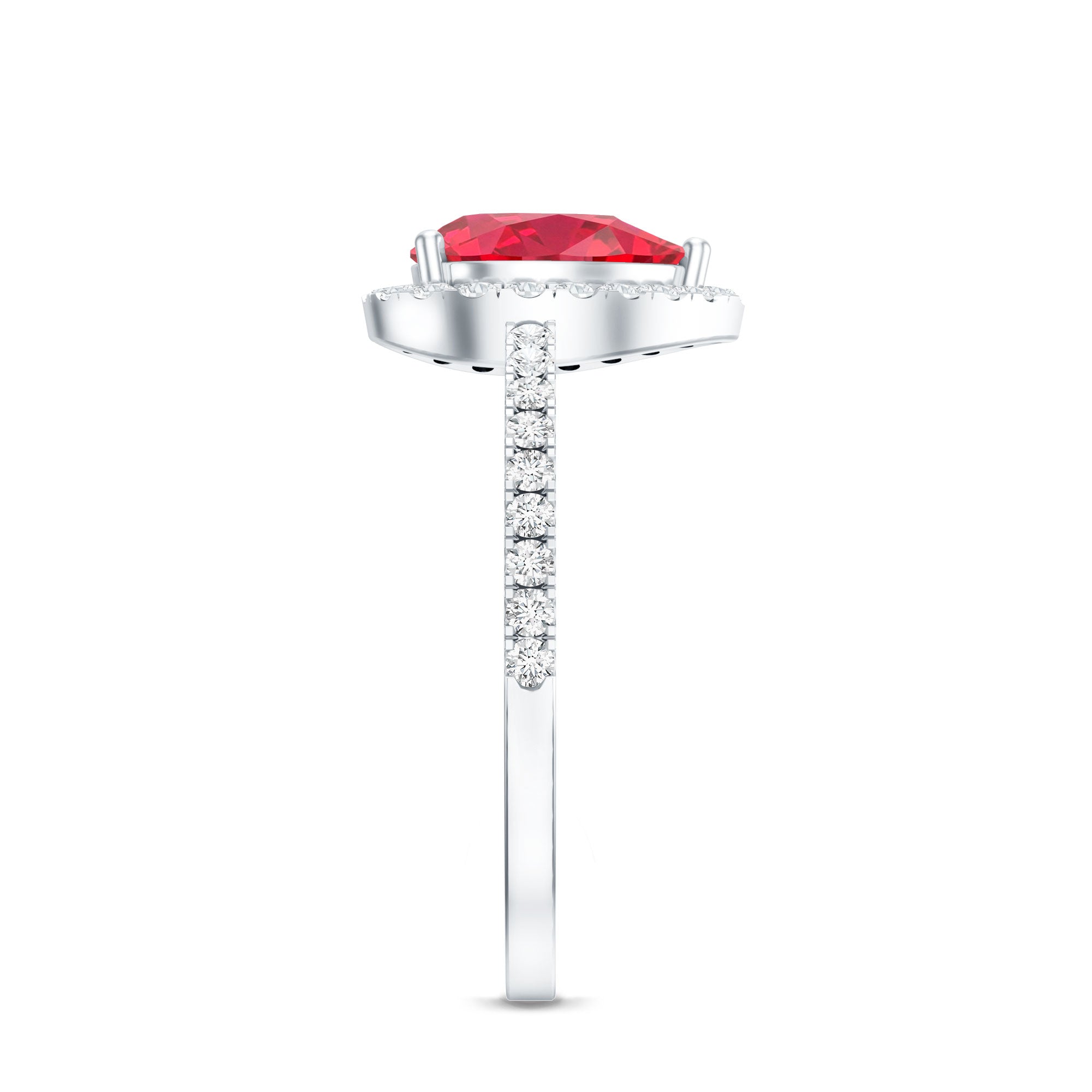 Created Ruby Halo Engagement Ring With Diamond Accent AAAA - Rosec Jewels