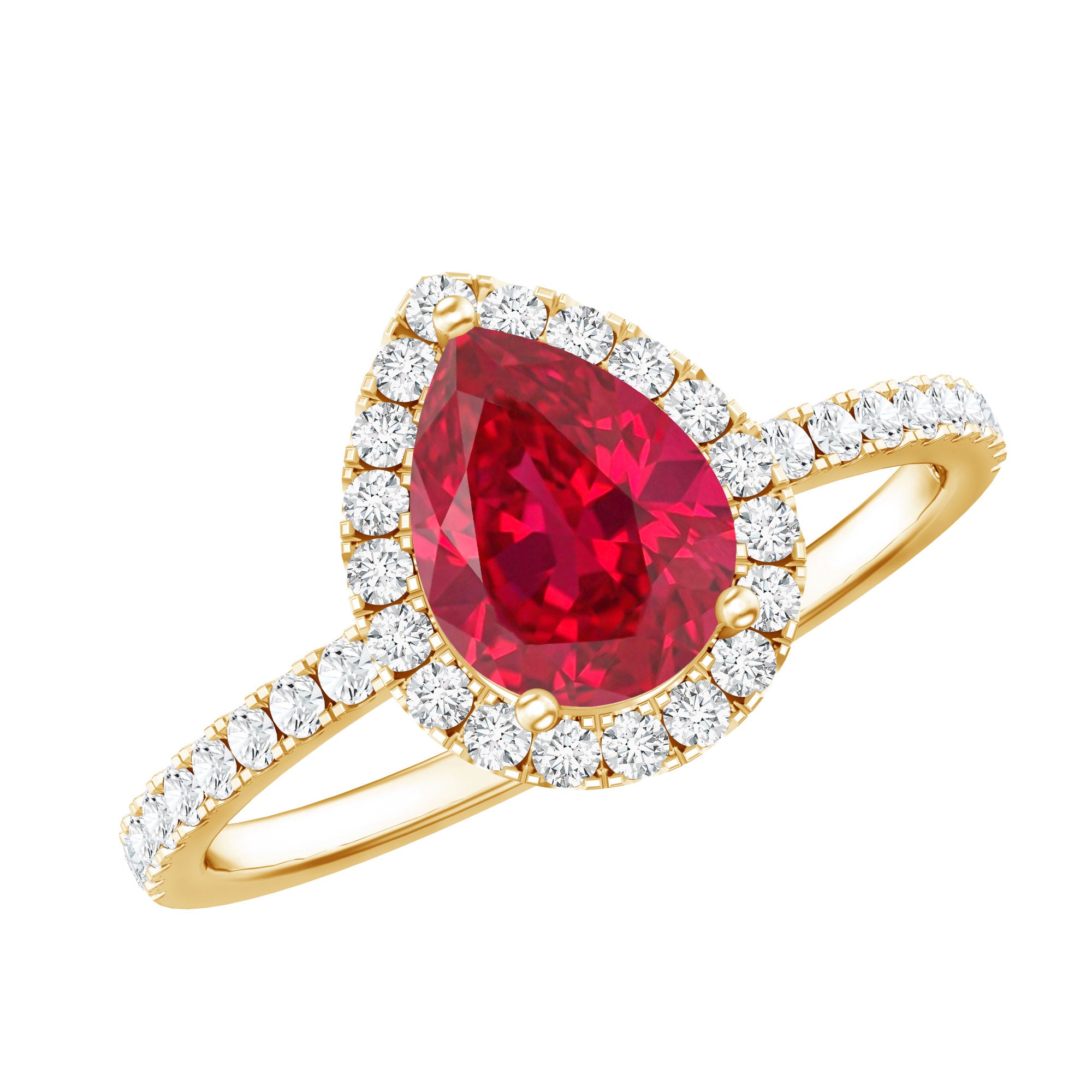 Created Ruby Halo Engagement Ring With Diamond Accent AAAA - Rosec Jewels