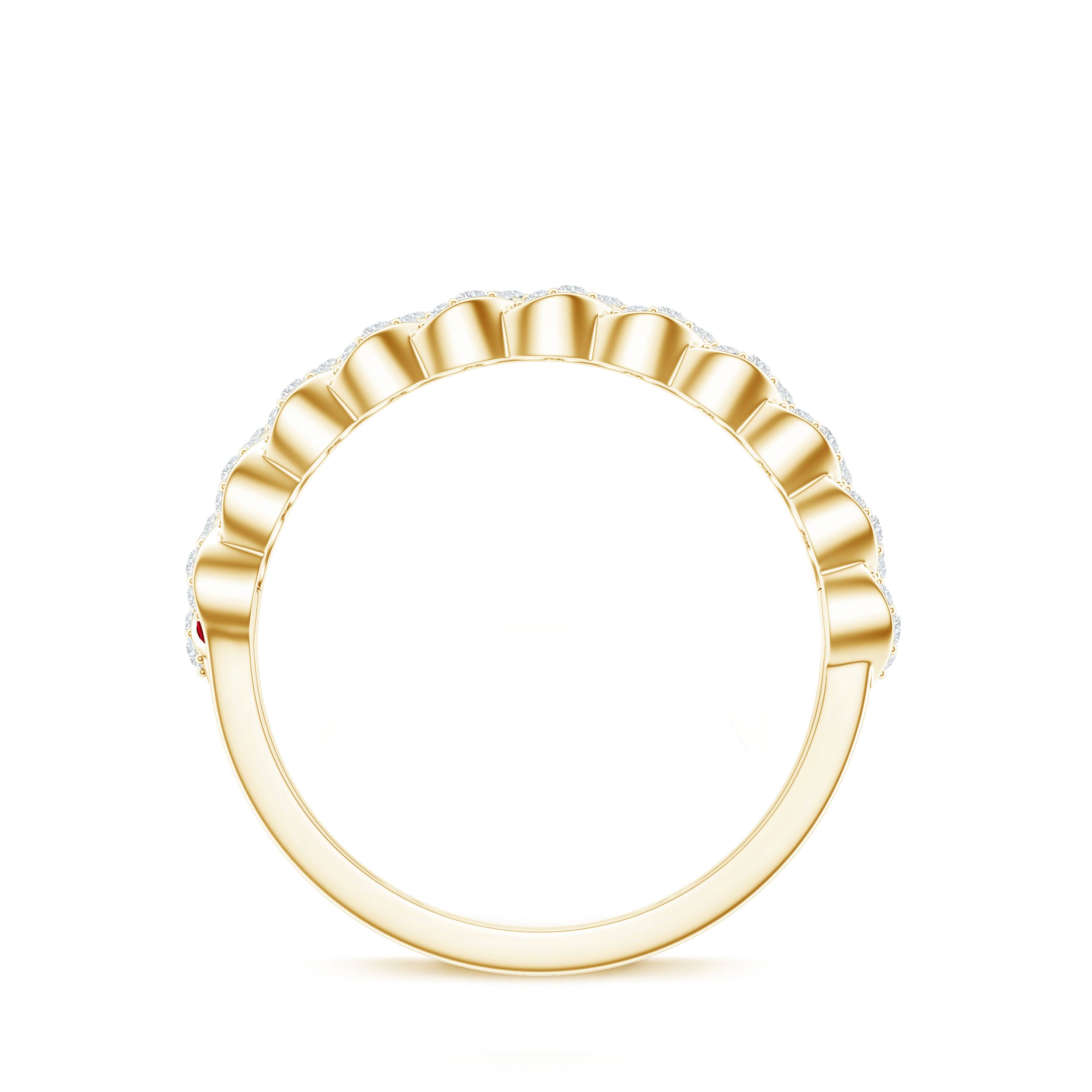 Rosec Jewels-Baguette Created Ruby Braided Eternity Band Ring with Diamond