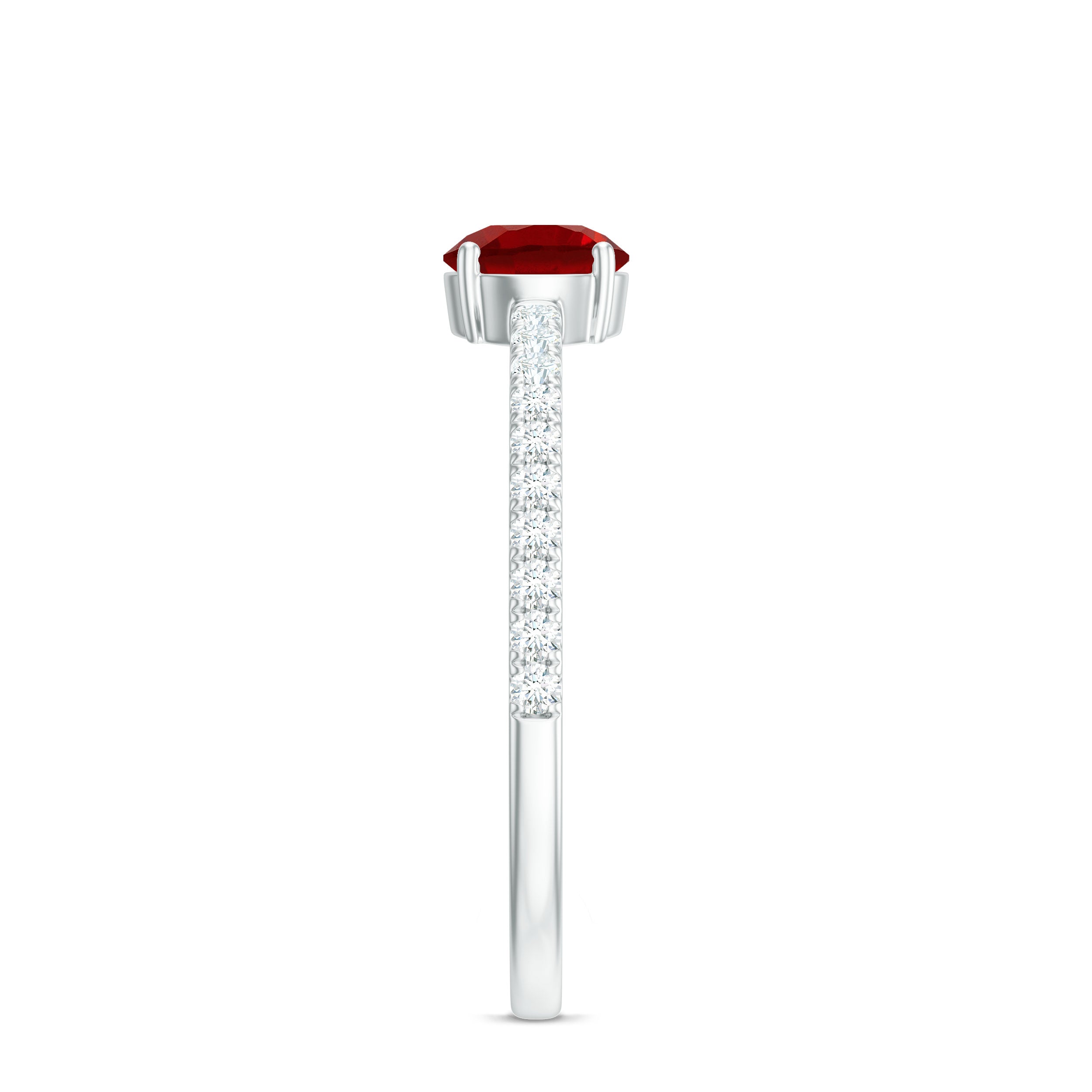 Round Lab Created Ruby Solitaire Promise Ring with Diamond AAAA - Rosec Jewels