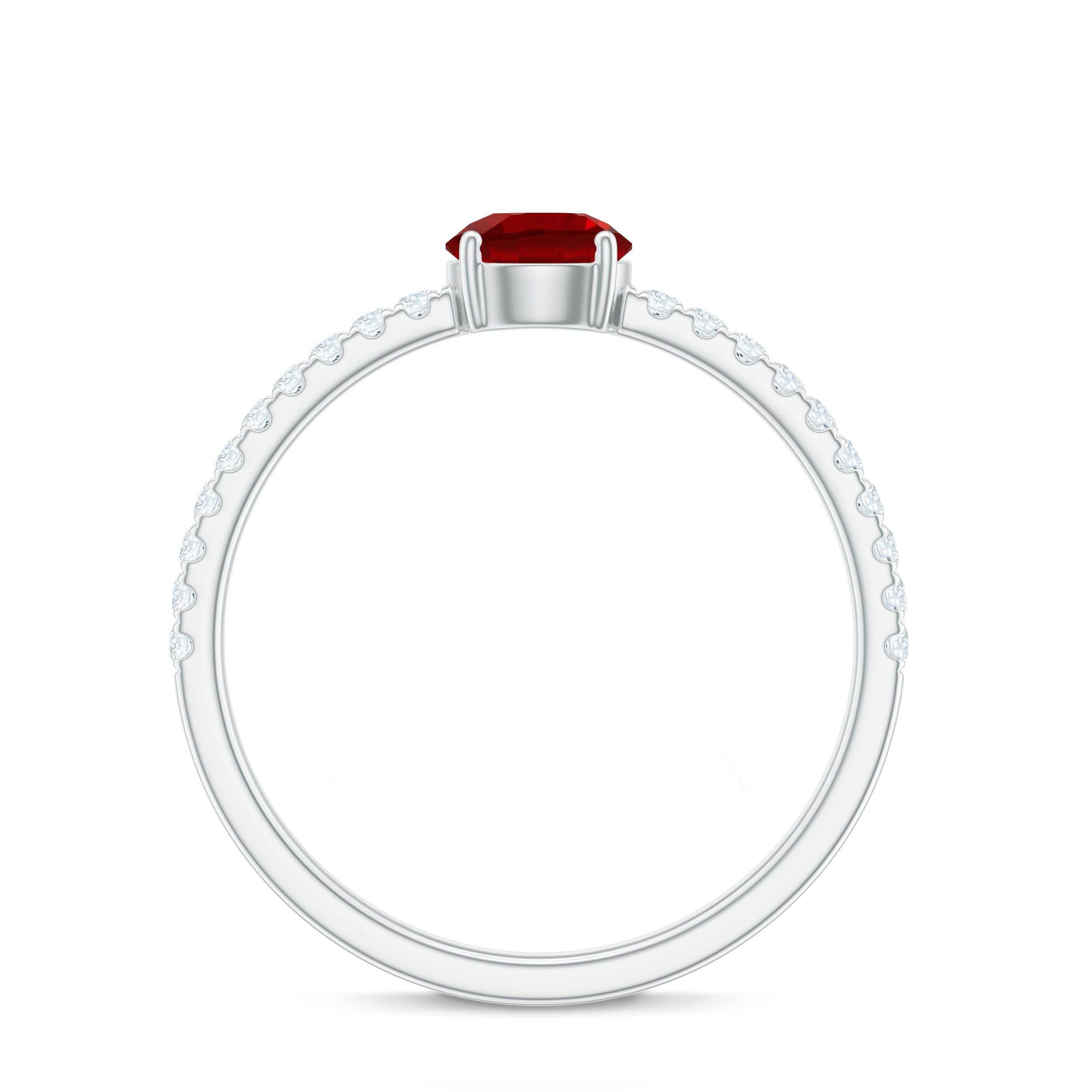 Round Lab Created Ruby Solitaire Promise Ring with Diamond AAAA - Rosec Jewels