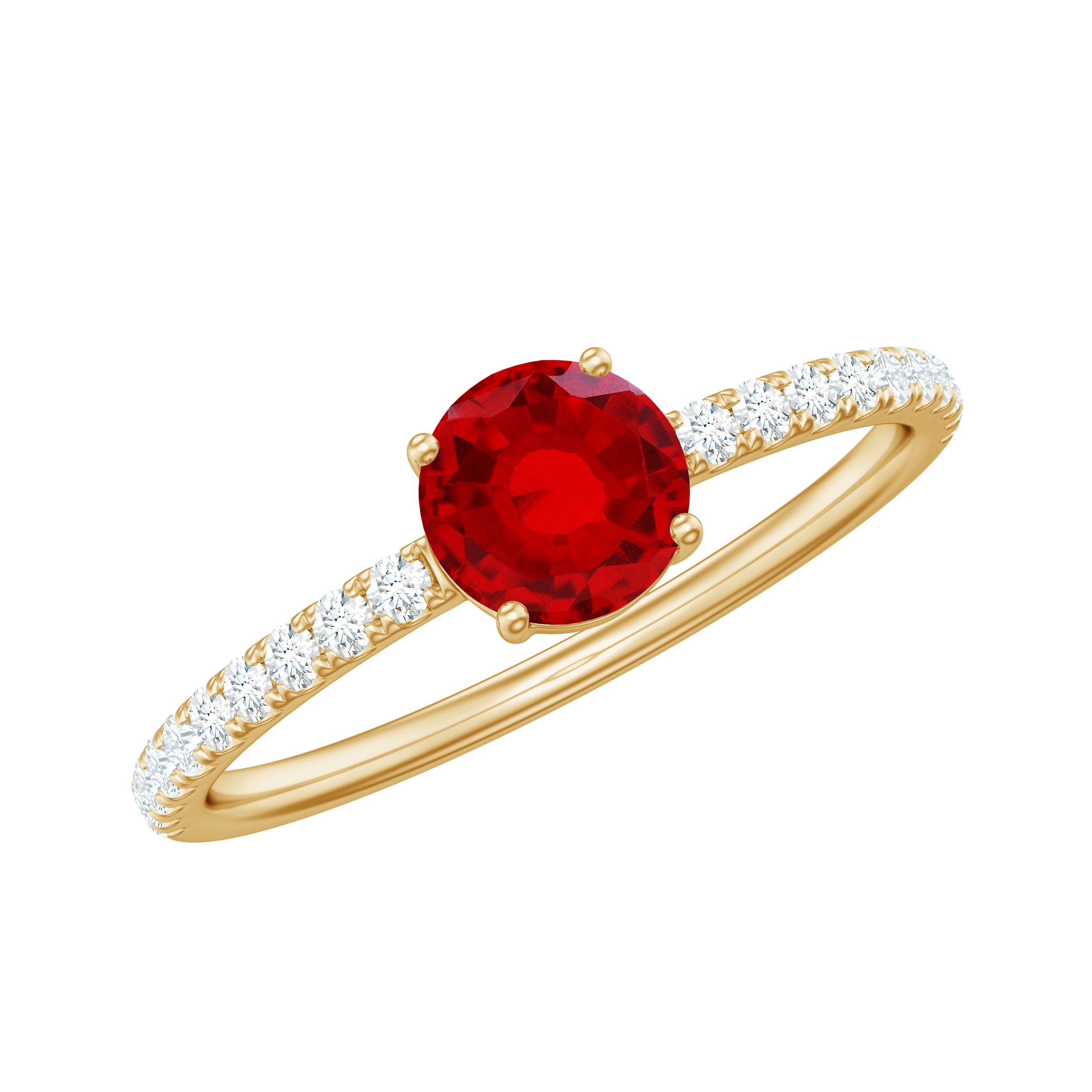 Round Lab Created Ruby Solitaire Promise Ring with Diamond AAAA - Rosec Jewels