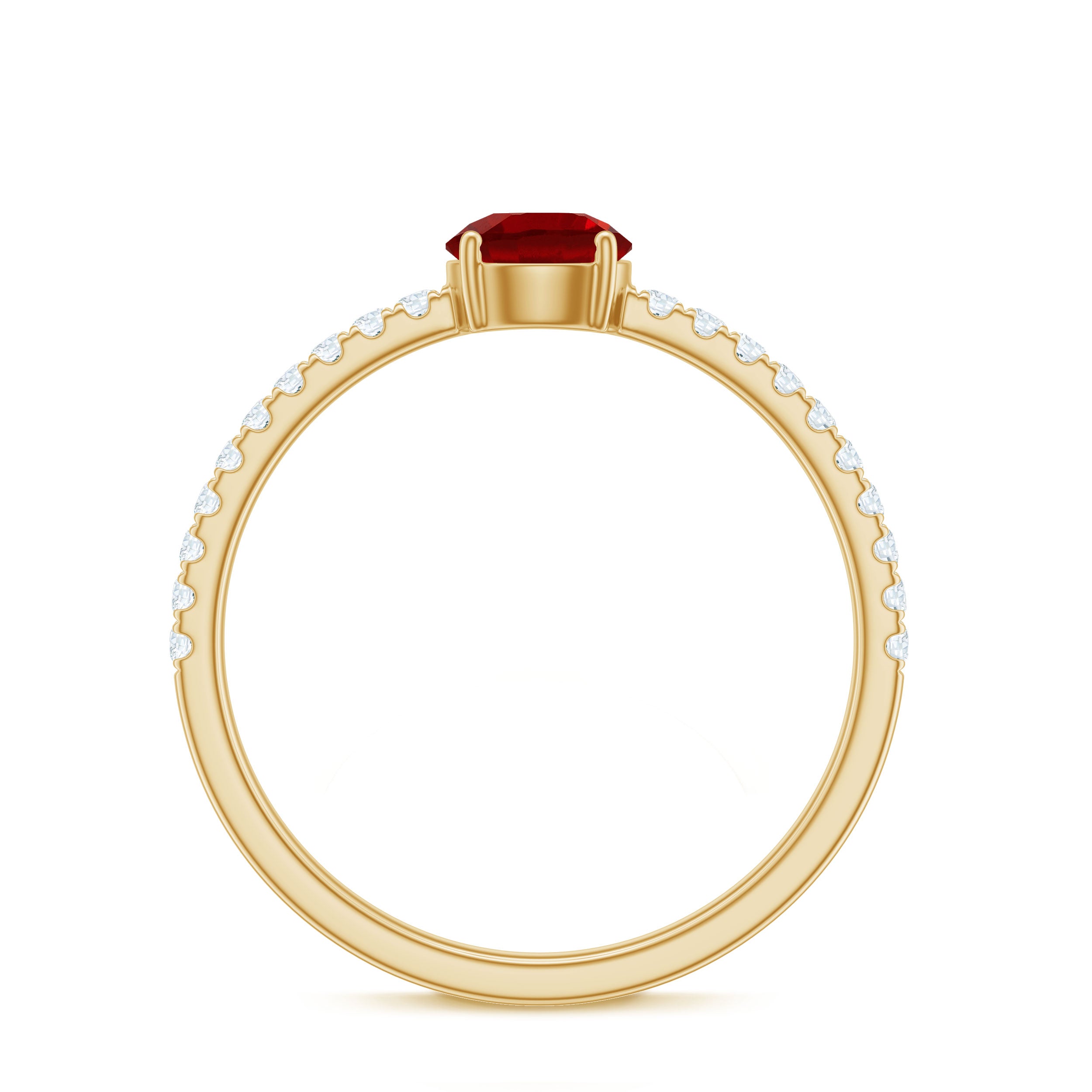 Round Lab Created Ruby Solitaire Promise Ring with Diamond AAAA - Rosec Jewels