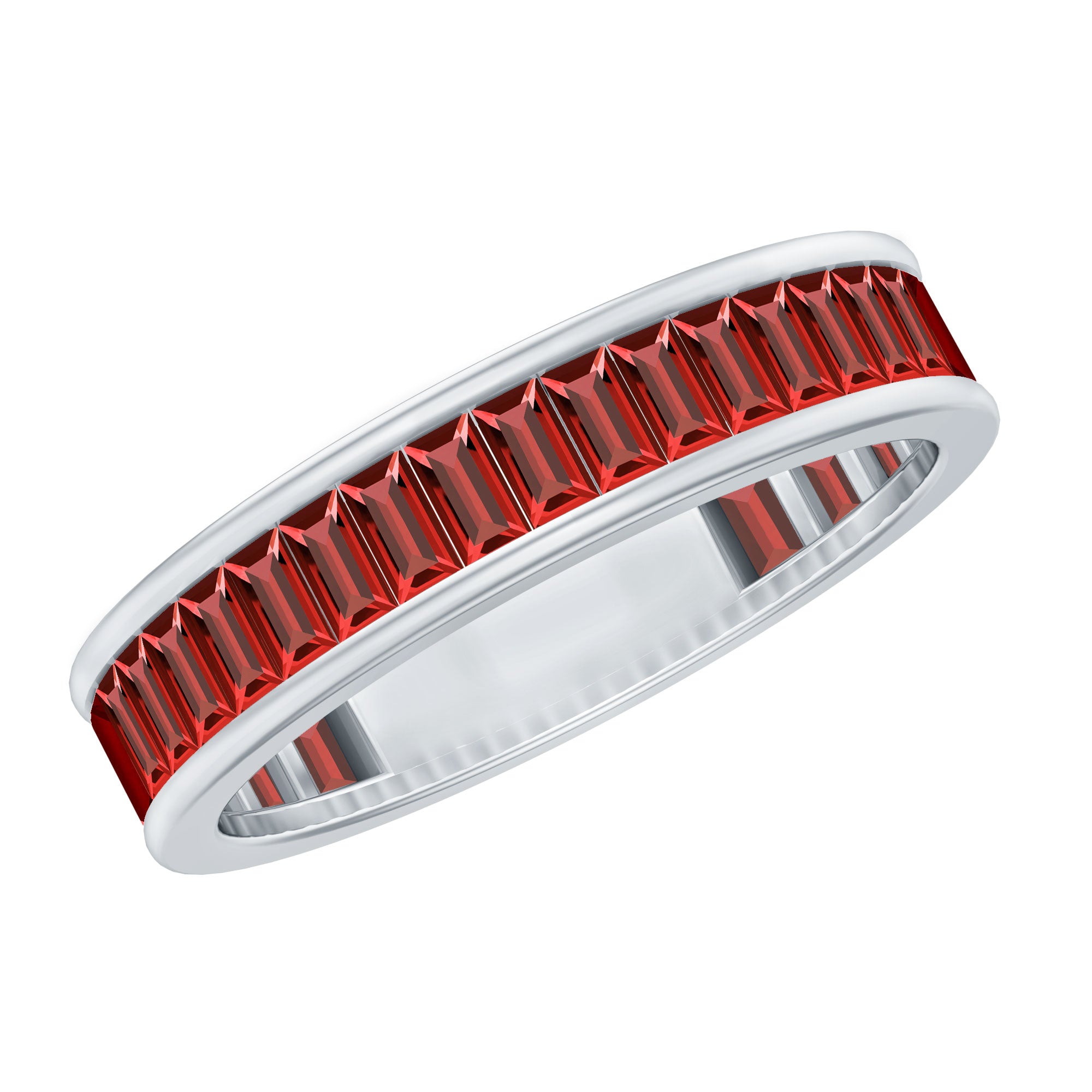 Baguette Shape Lab Grown Ruby Channel Set Eternity Band Ring