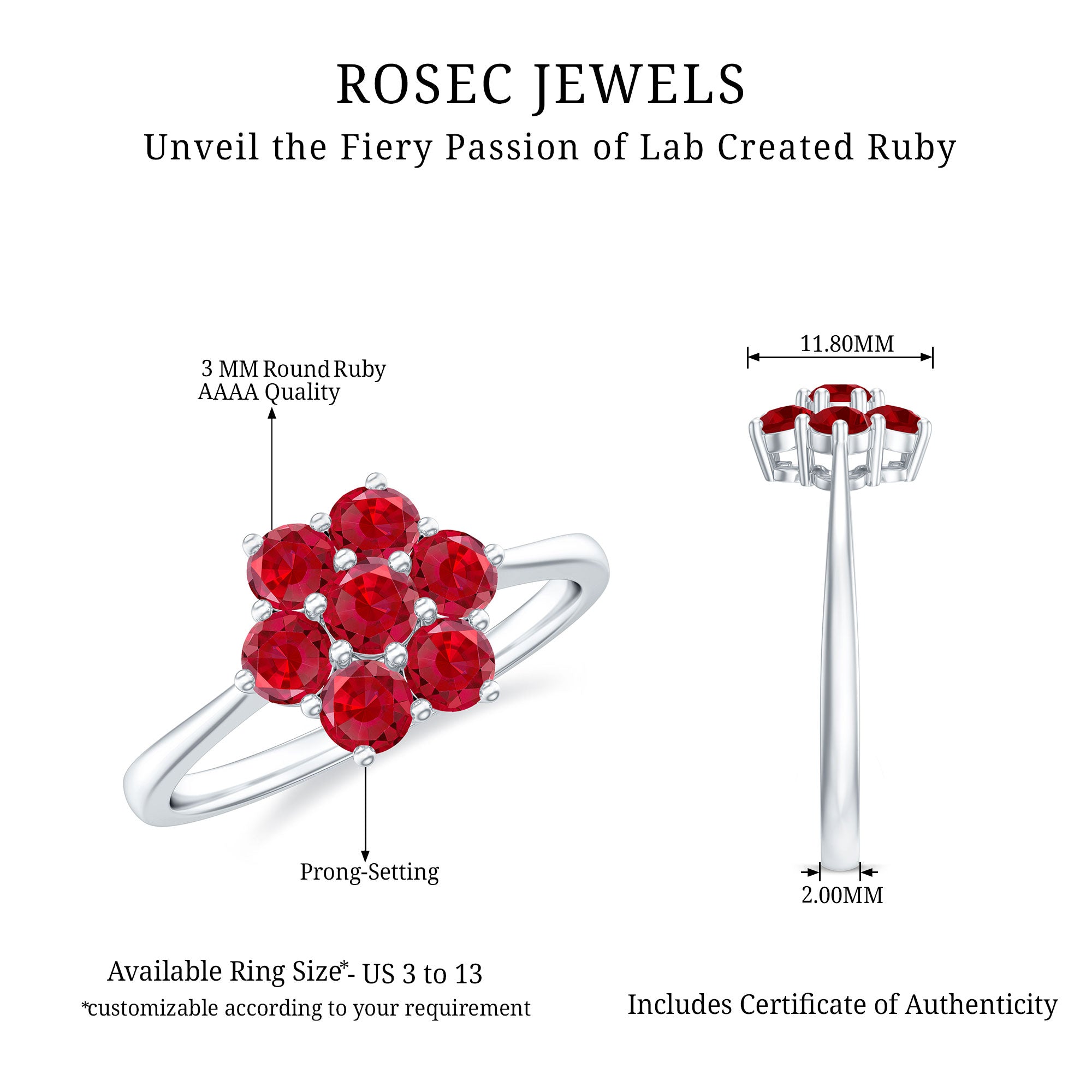 Rosec Jewels-1 CT Round Cut Lab Created Ruby Cluster Ring