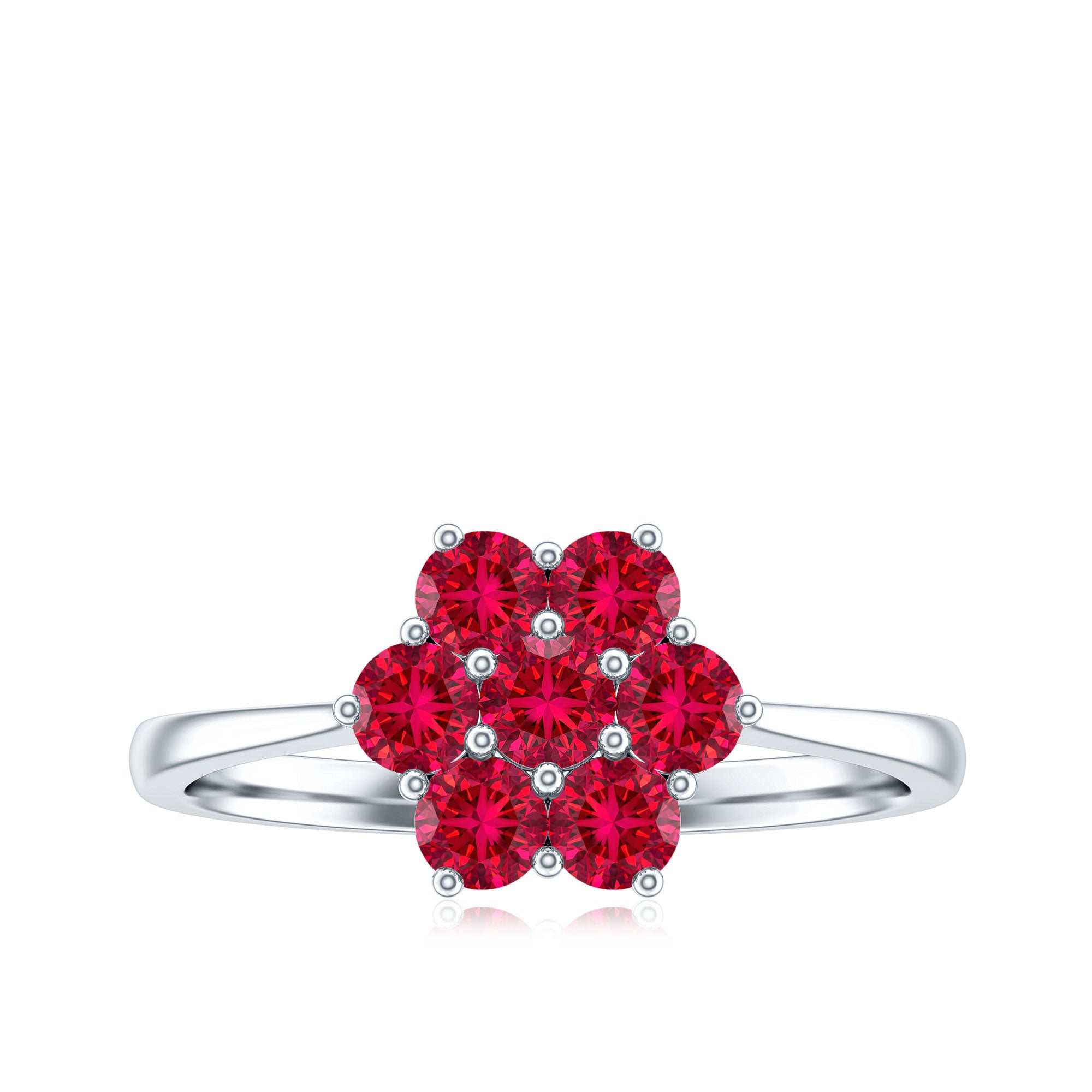 Certified Round Cut Lab Created Ruby Cluster Flower Ring AAAA - Rosec Jewels