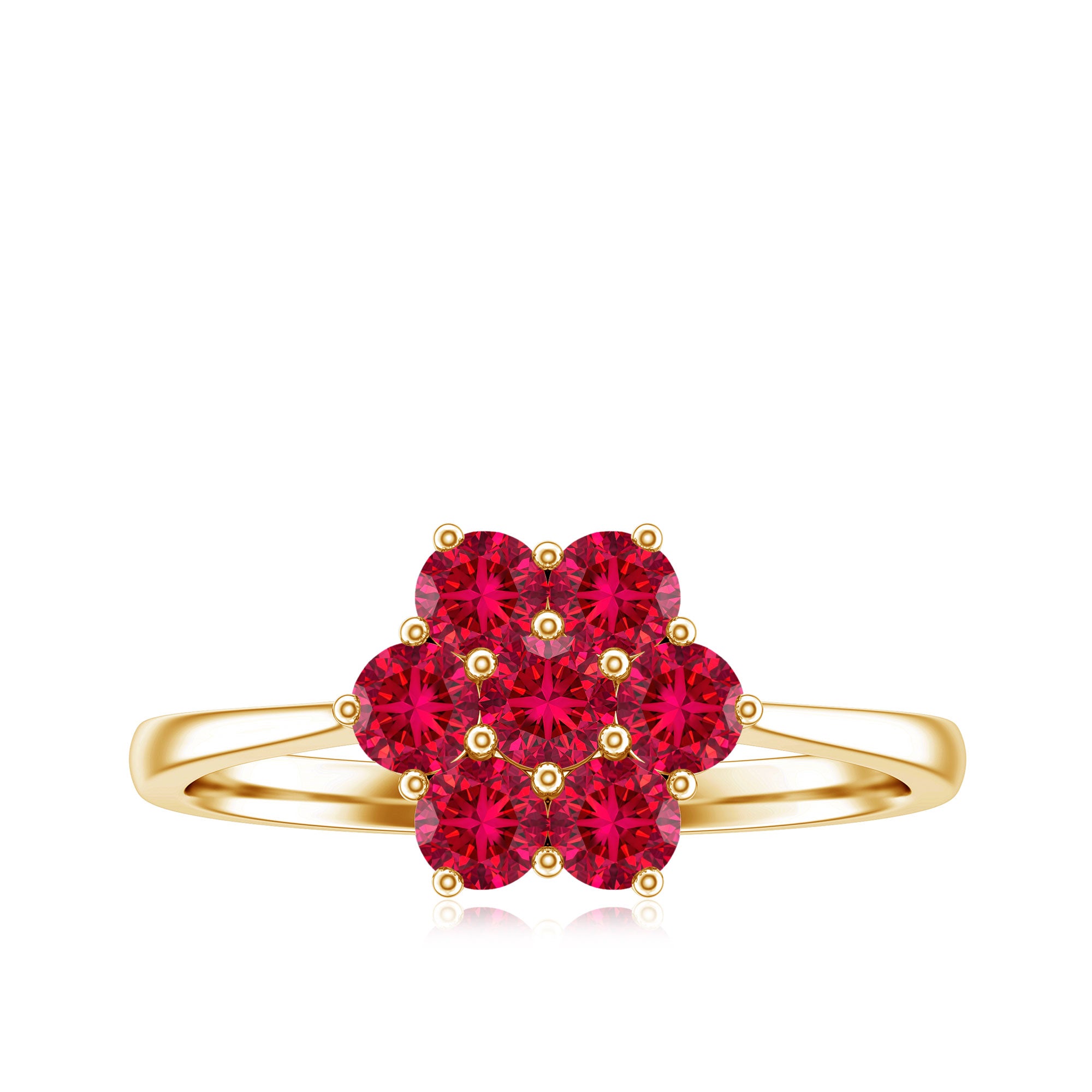 Certified Round Cut Lab Created Ruby Cluster Flower Ring AAAA - Rosec Jewels