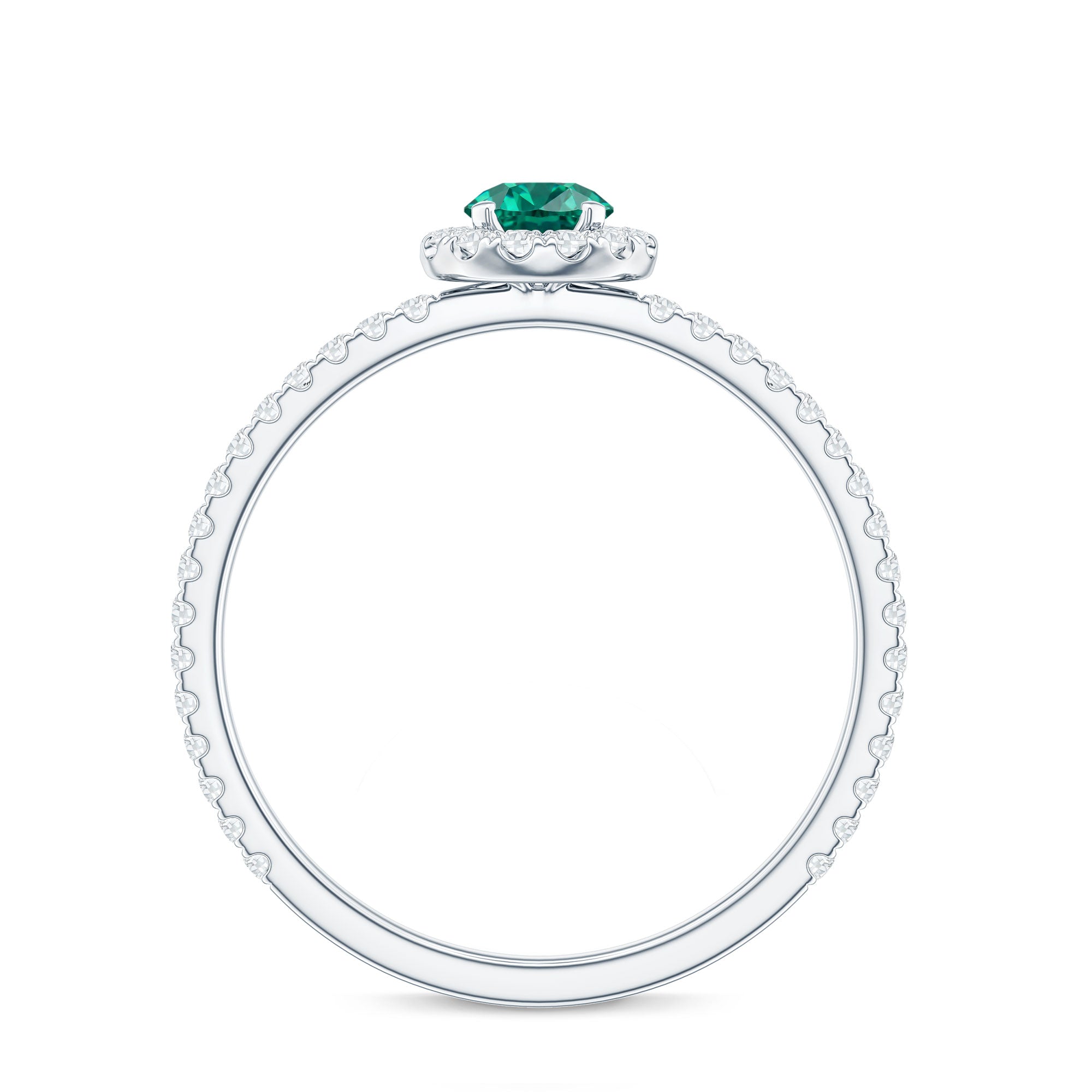 Certified Lab Grown Emerald Engagement Ring with Diamond Halo AAAA - Rosec Jewels