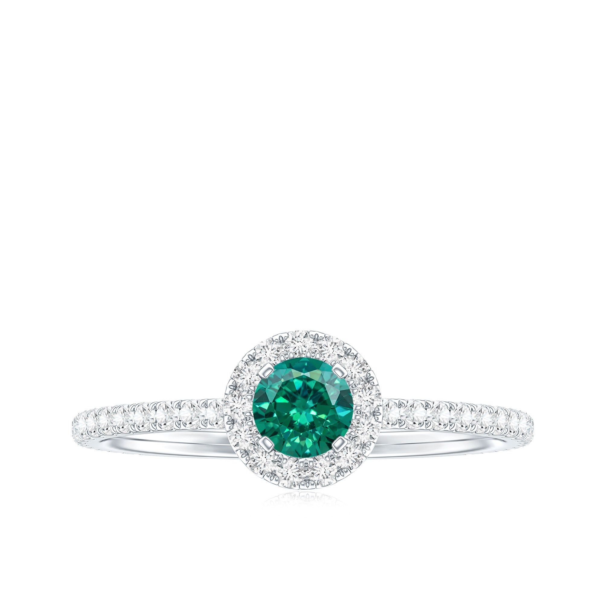 Certified Lab Grown Emerald Engagement Ring with Diamond Halo AAAA - Rosec Jewels