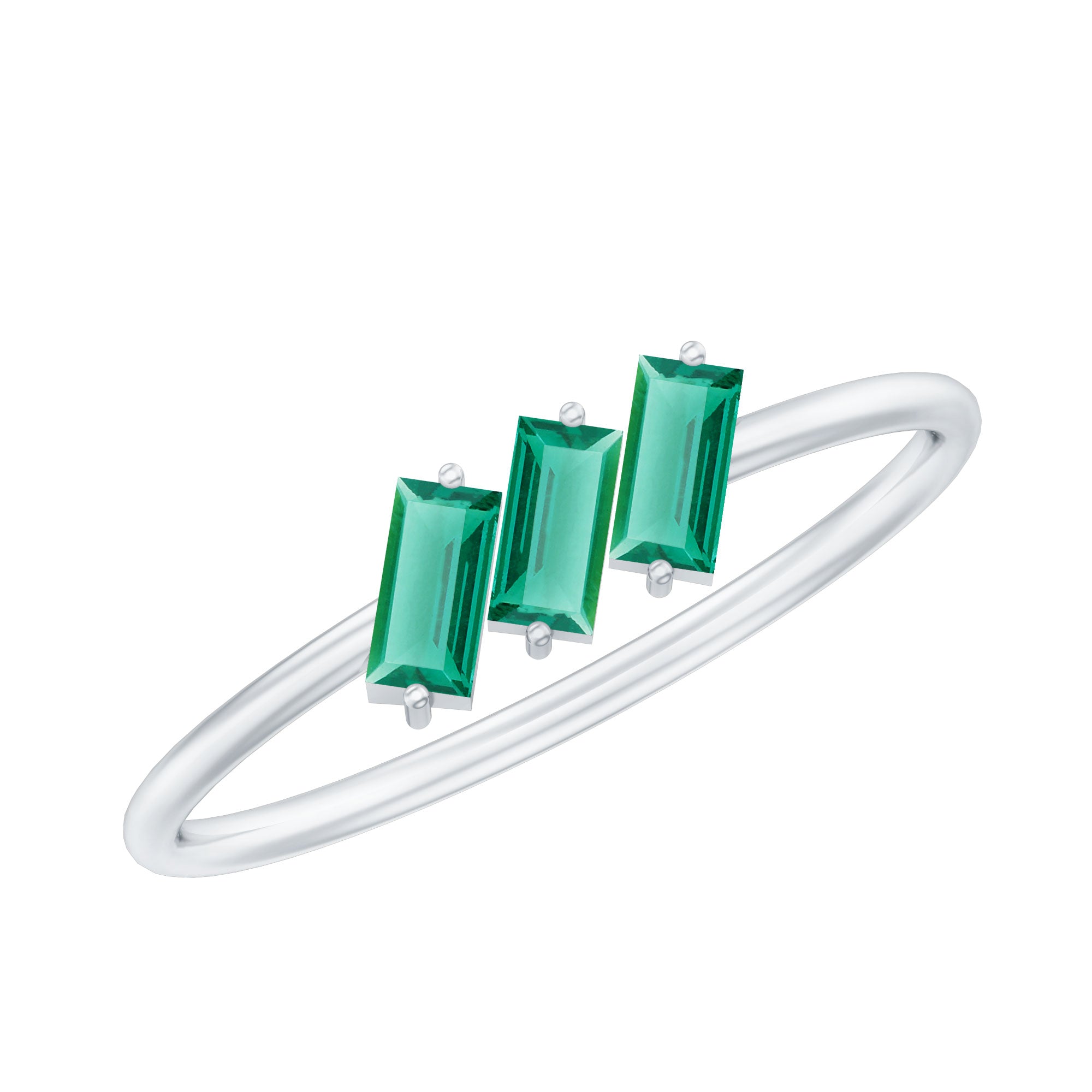 Certified Baguette Lab Grown Emerald 3 Stone Promise Ring AAAA - Rosec Jewels