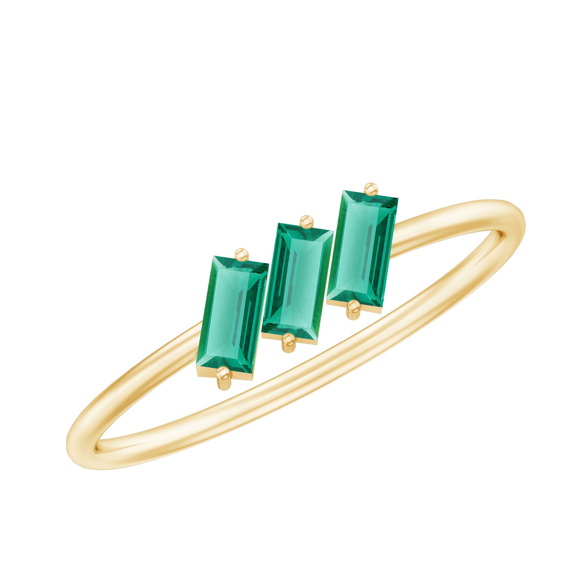 Certified Baguette Lab Grown Emerald 3 Stone Promise Ring AAAA - Rosec Jewels