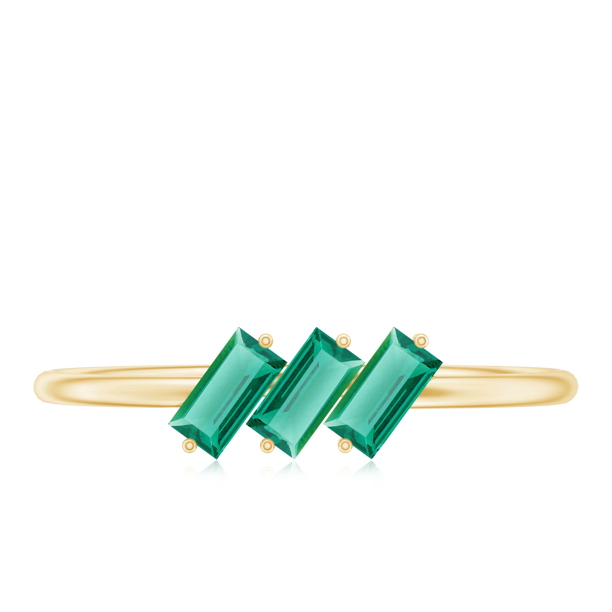 Certified Baguette Lab Grown Emerald 3 Stone Promise Ring AAAA - Rosec Jewels
