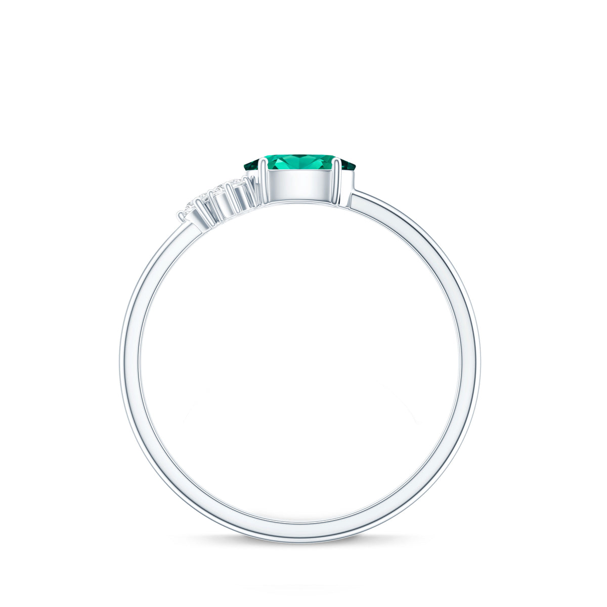 East West Style Oval Lab Grown Emerald Promise Ring with Diamond Trio AAAA - Rosec Jewels