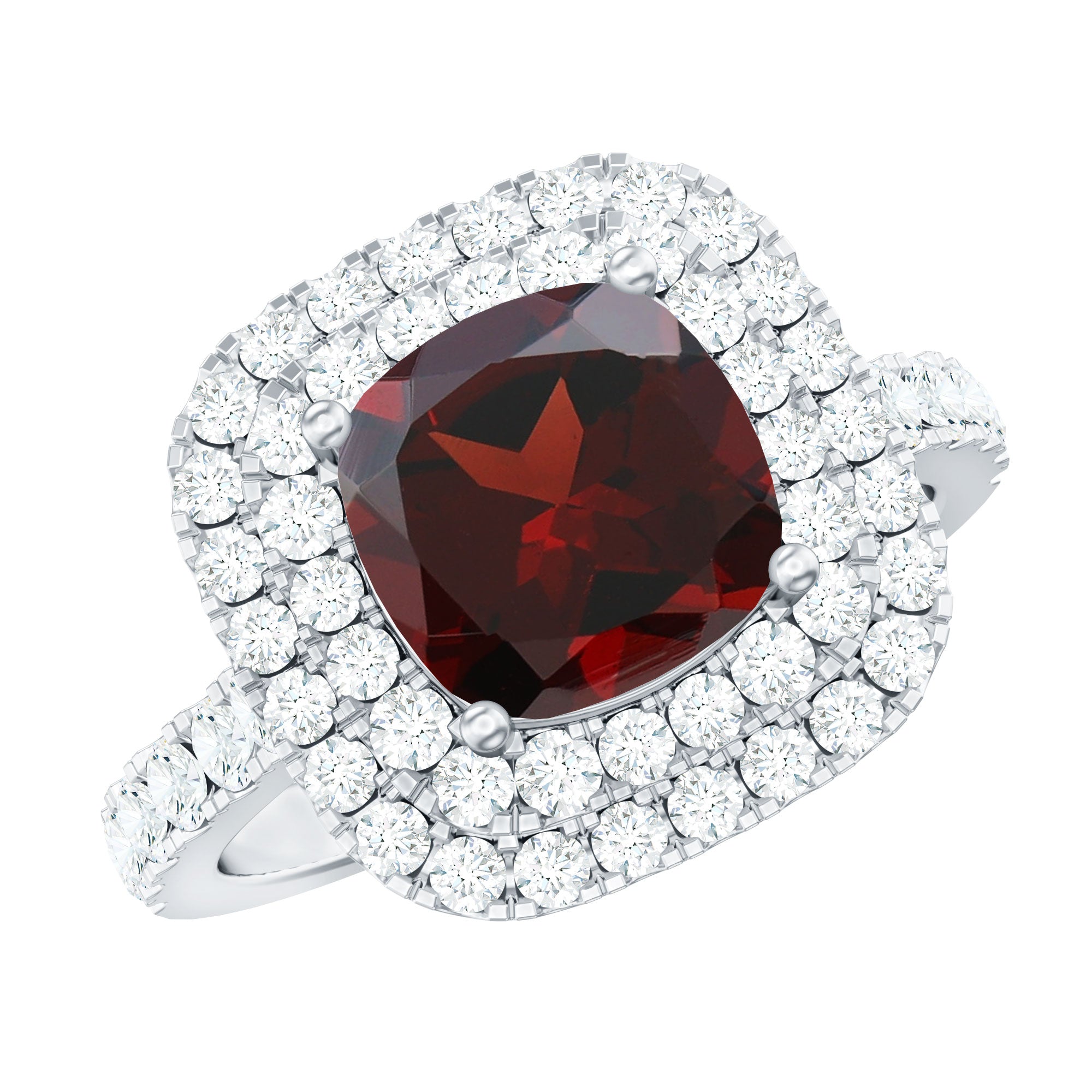Natural Garnet Double Halo Engagement Ring with Moissanite