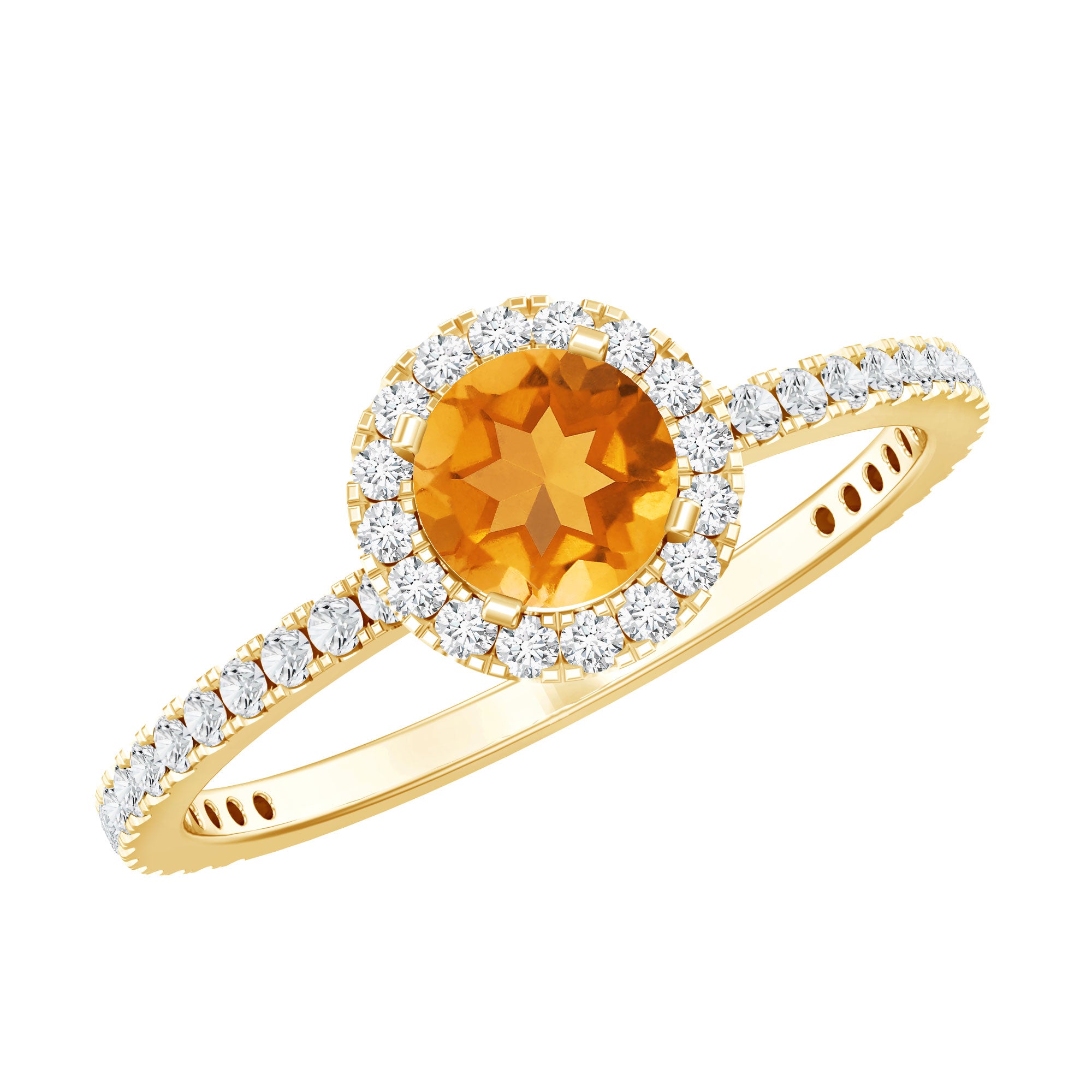 Round Cut Citrine and Diamond Classic Engagement Ring AAA - Rosec Jewels